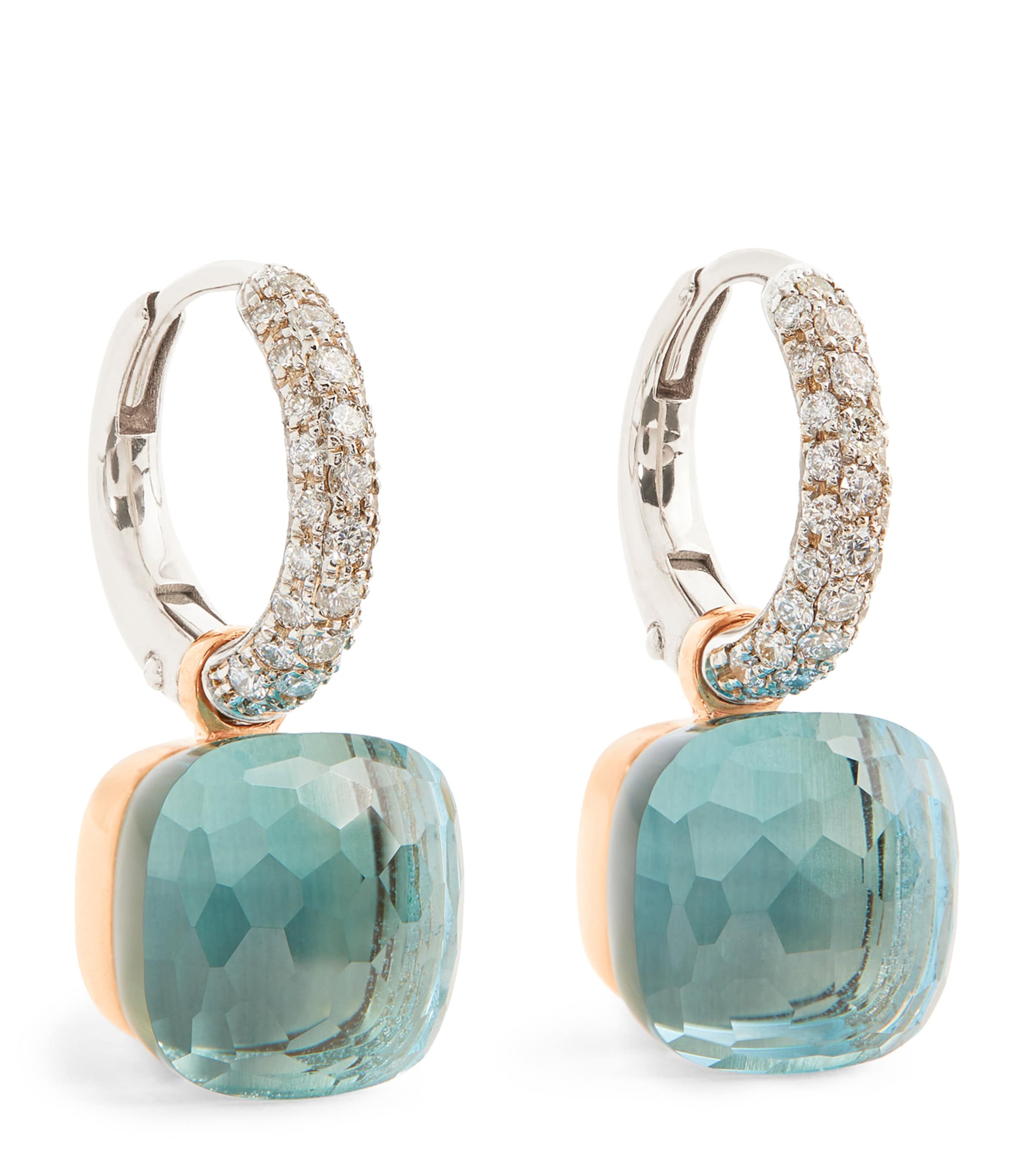 Pomellato Rose Gold, Diamond And Topaz Nudo Earrings In Blue