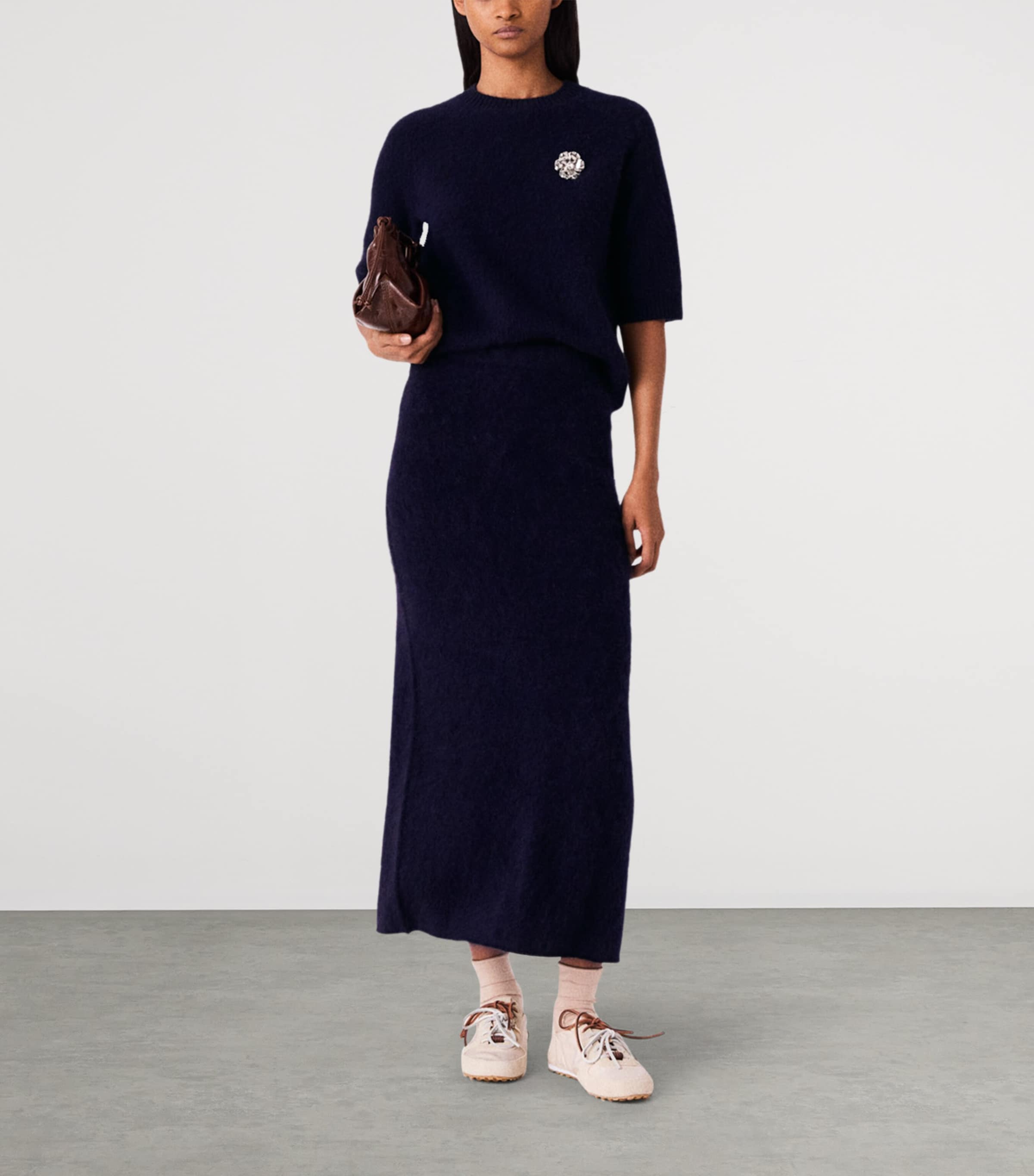 Maje Womens Wool Midi Skirt Navy Image 2