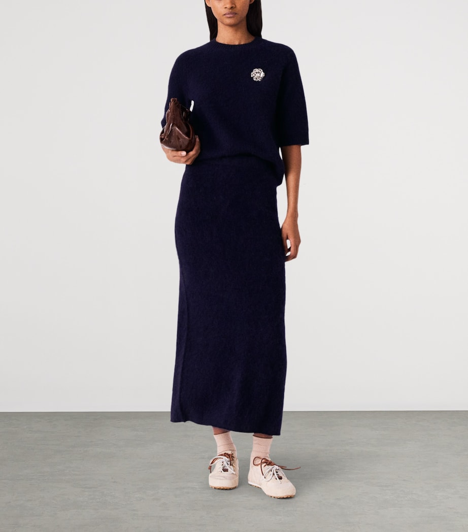 Maje Womens Wool Midi Skirt Navy Image 2