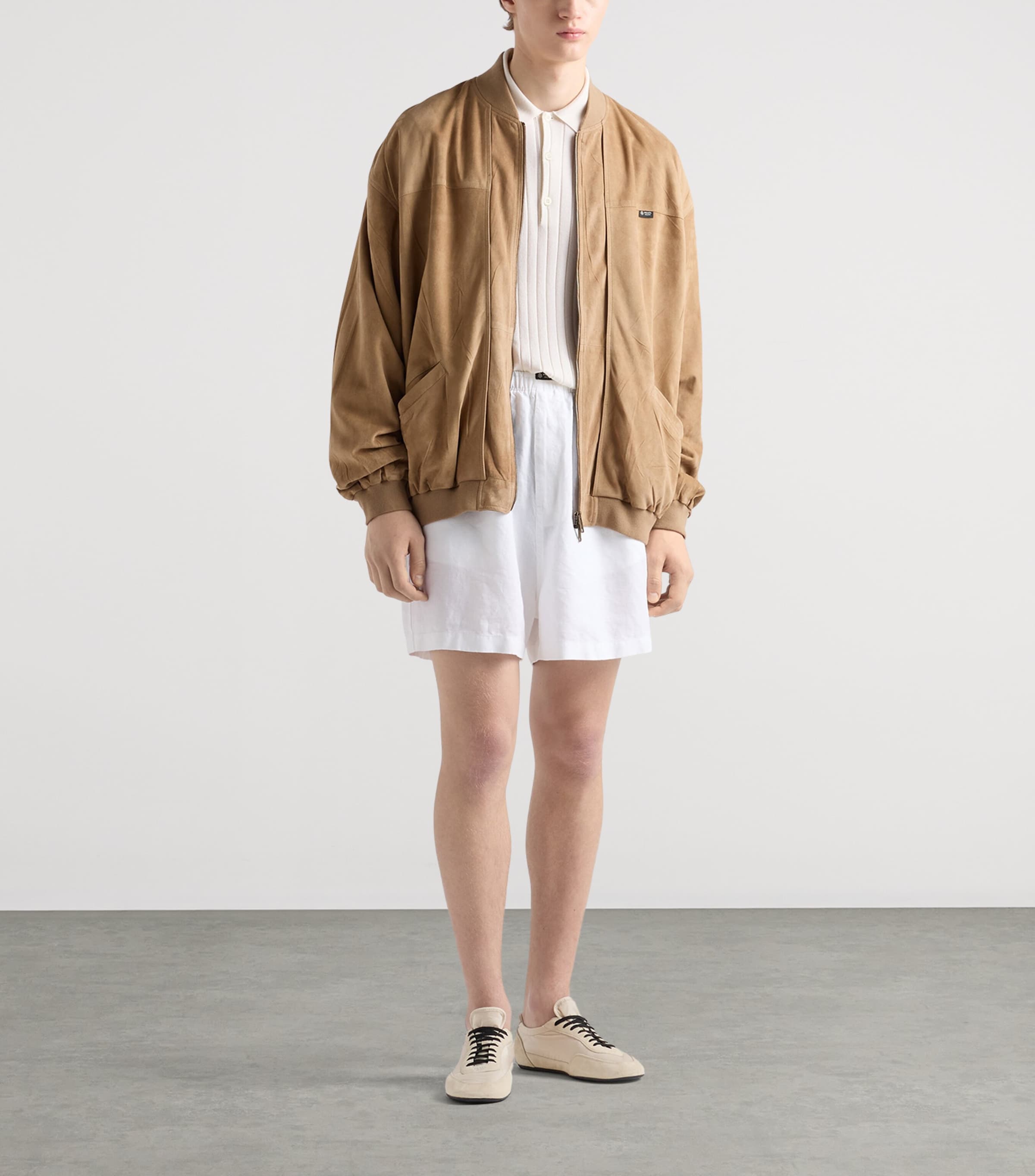 Prada Mens Suede Bomber Jacket Neutral Image 2
