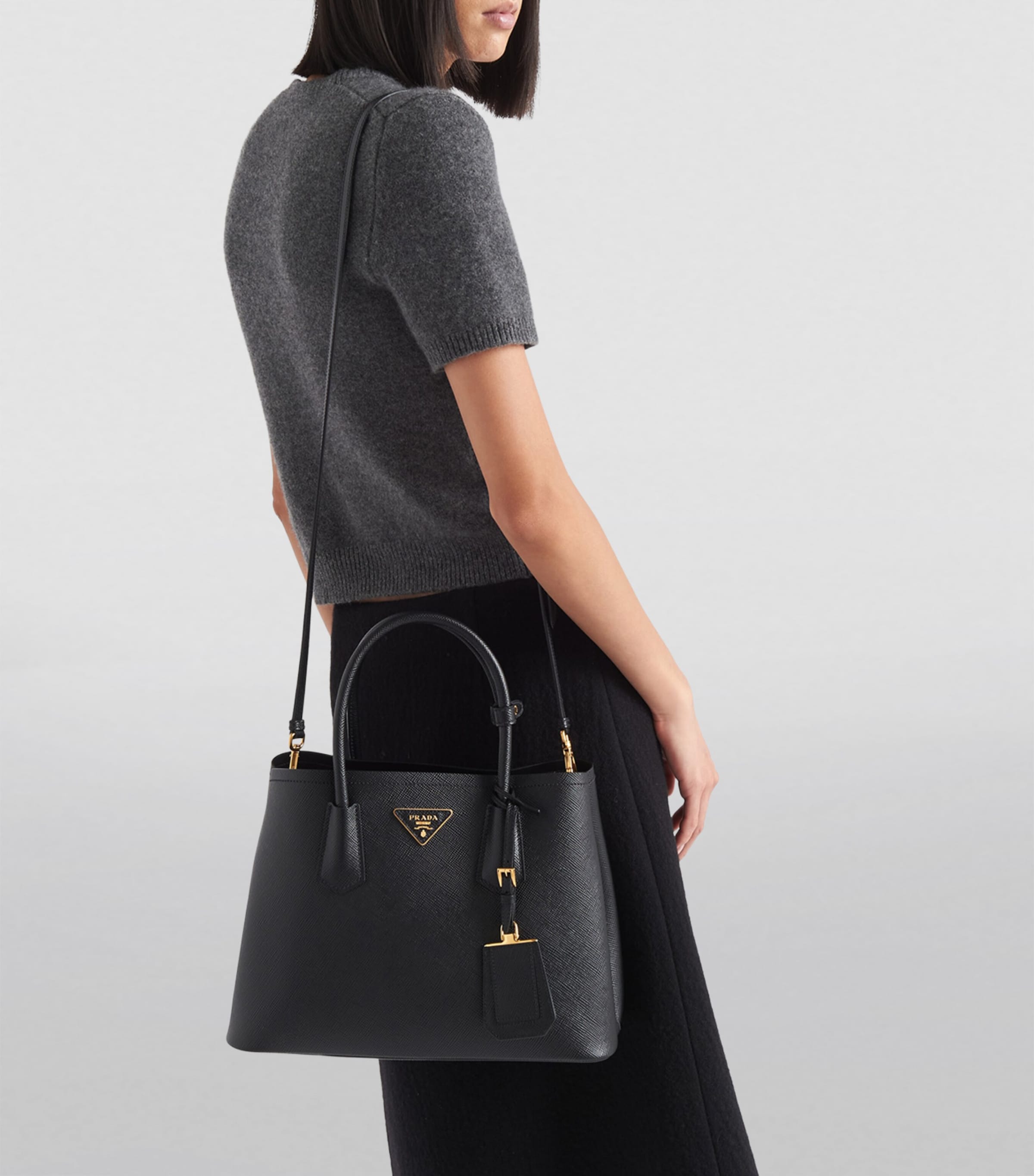 Prada Small Leather Saffiano Double Top-Handle Bag Image 6