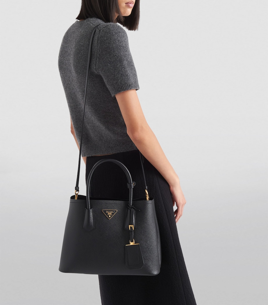 Prada Small Leather Saffiano Double Top-Handle Bag Image 6