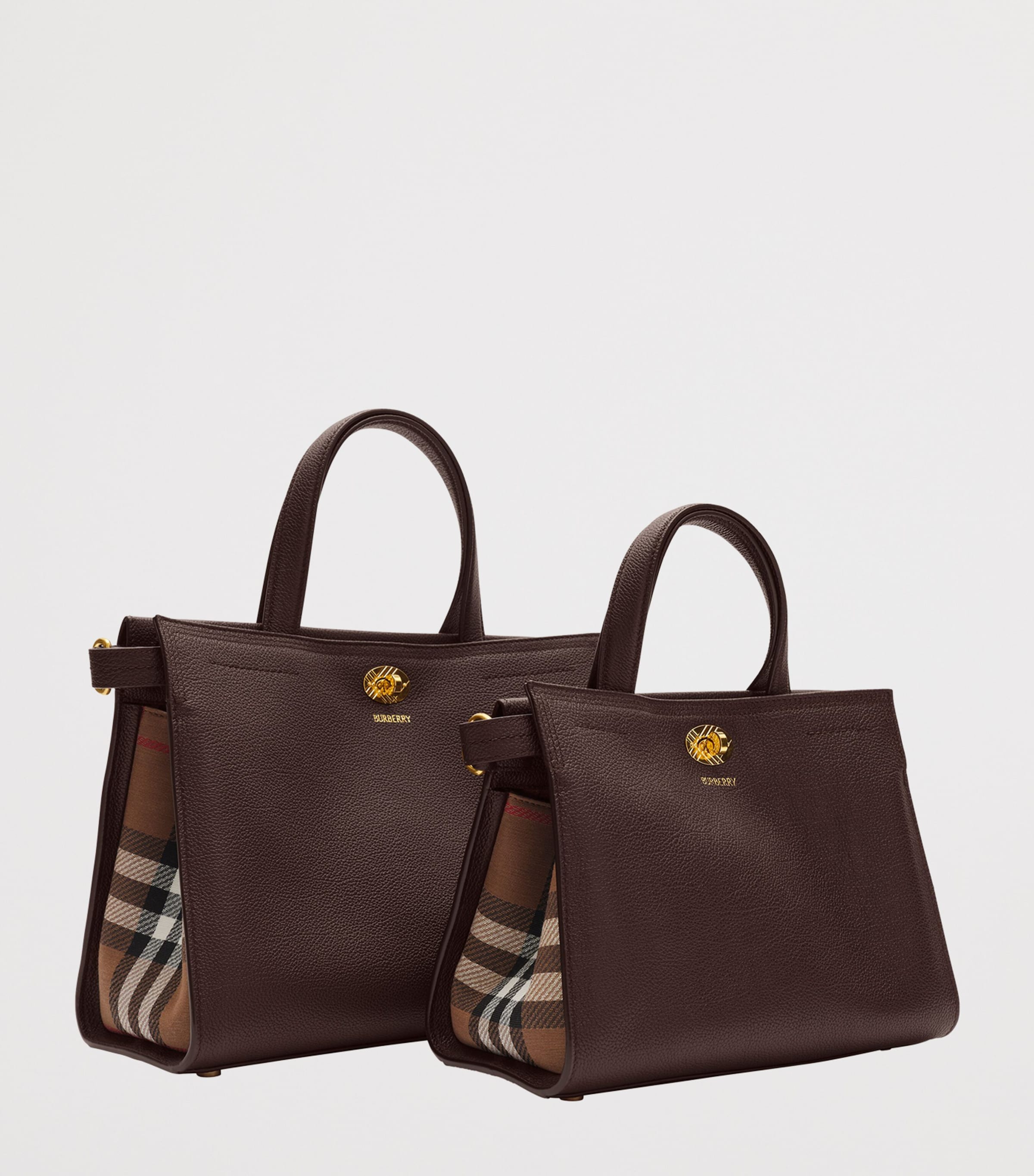 Burberry Small Leather Cotswolds Check Tote Bag Chocolate Brown Image 7