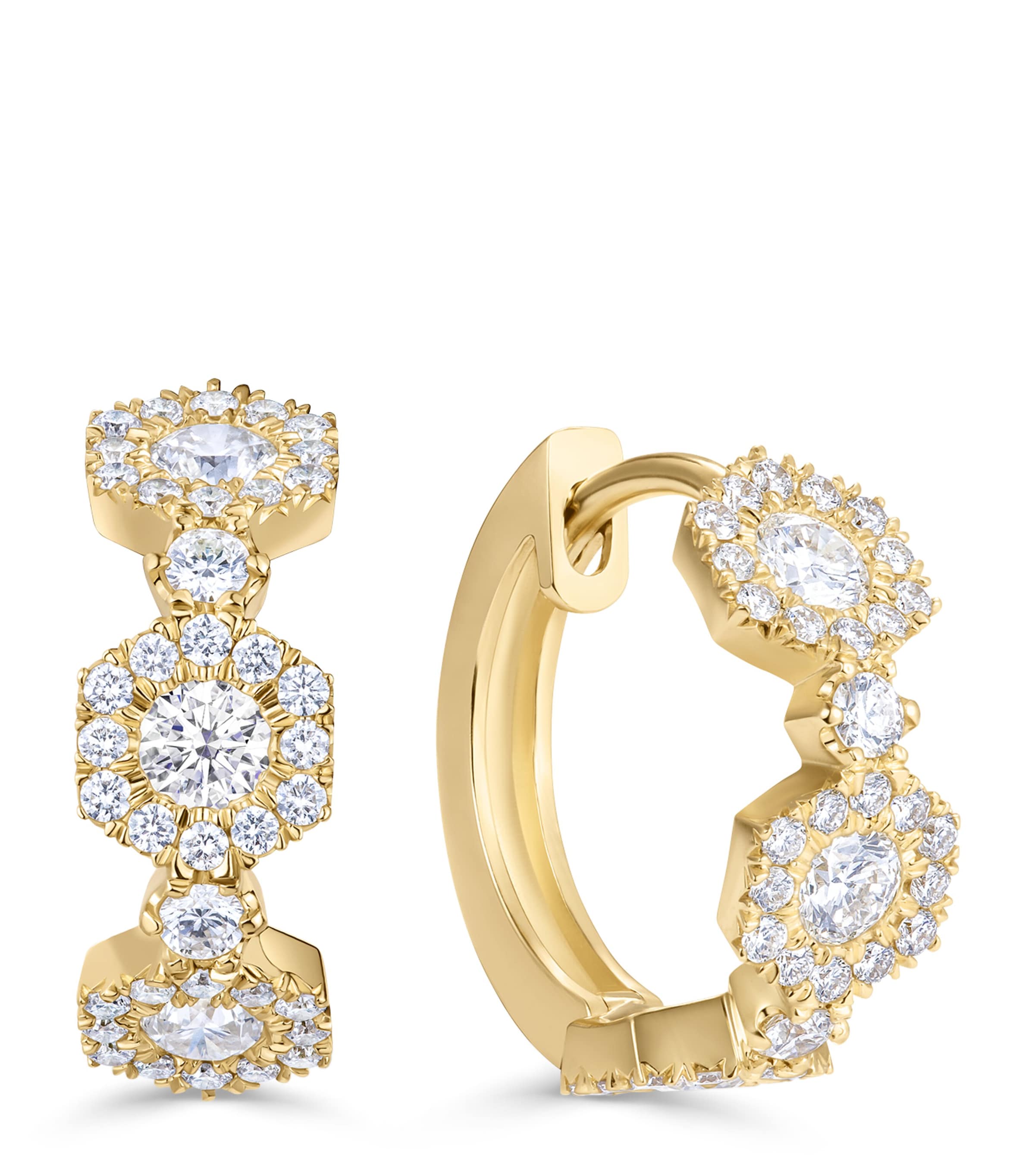 David Morris Yellow Gold and Diamond Triolette Hexagon Hoop Earrings Clear Image 1
