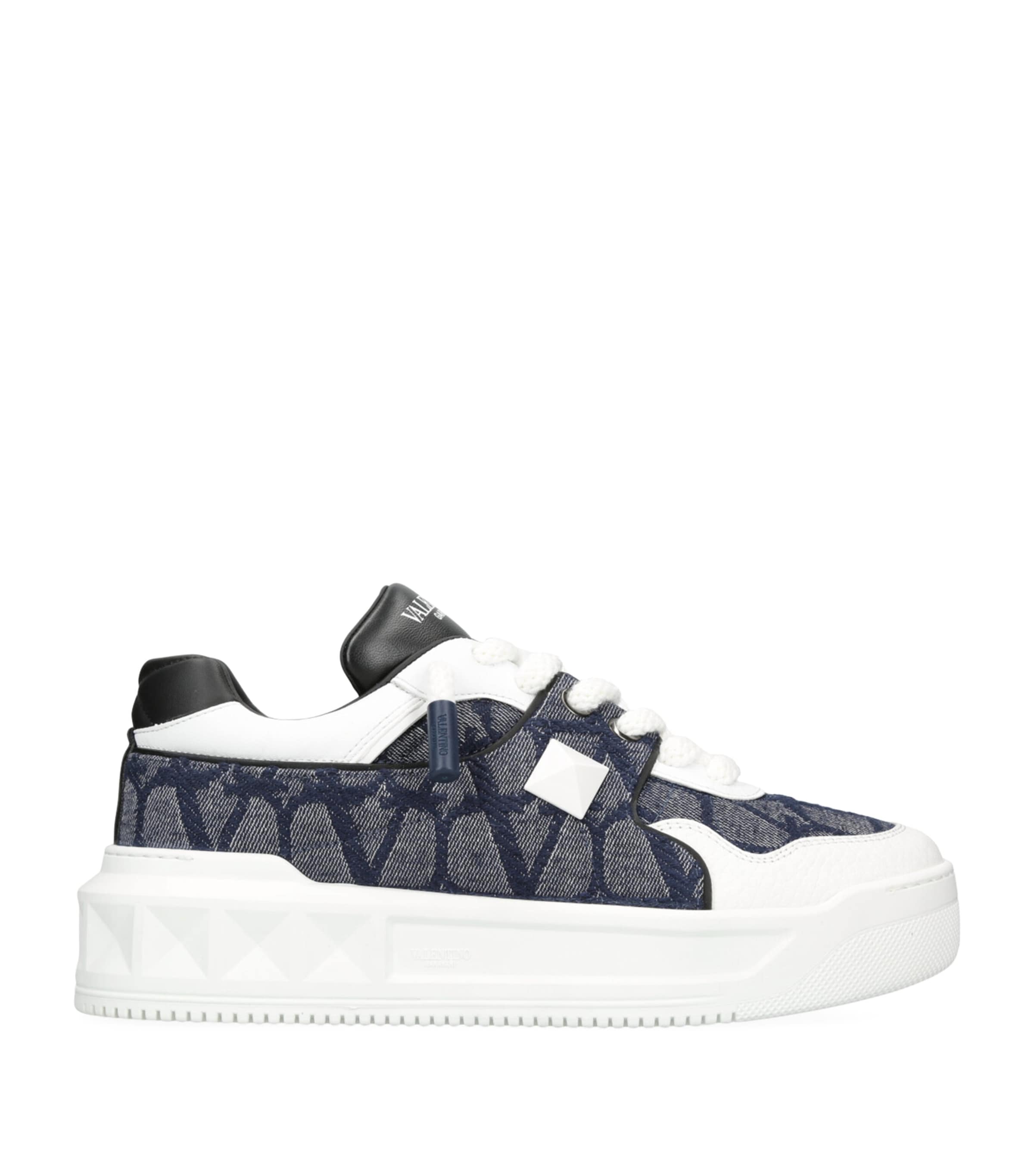 Valentino Garavani Toile Iconographe One Stud Xl Sneakers In Blue