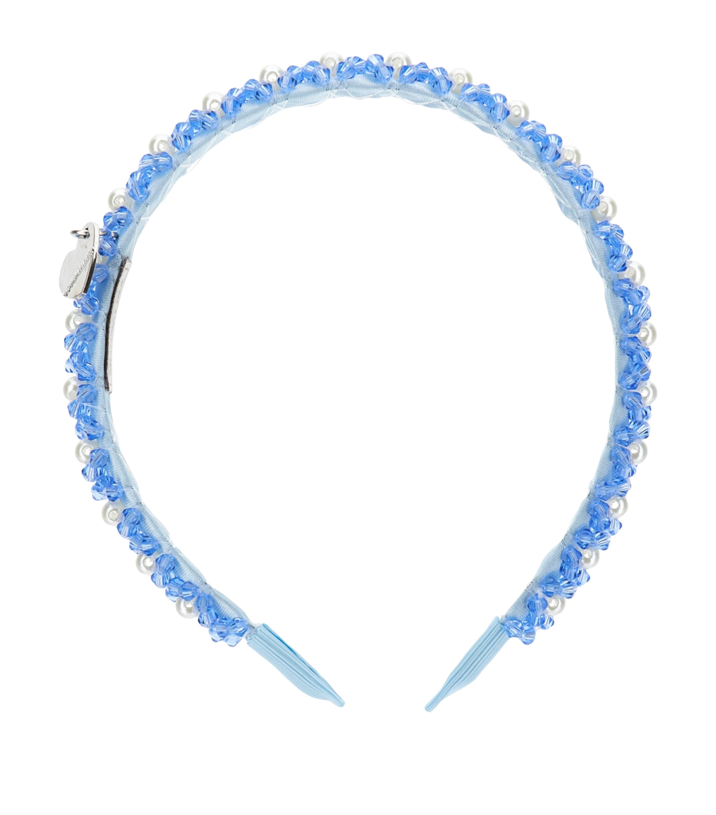 Monnalisa Satin Pearl-detail Headband In Blue