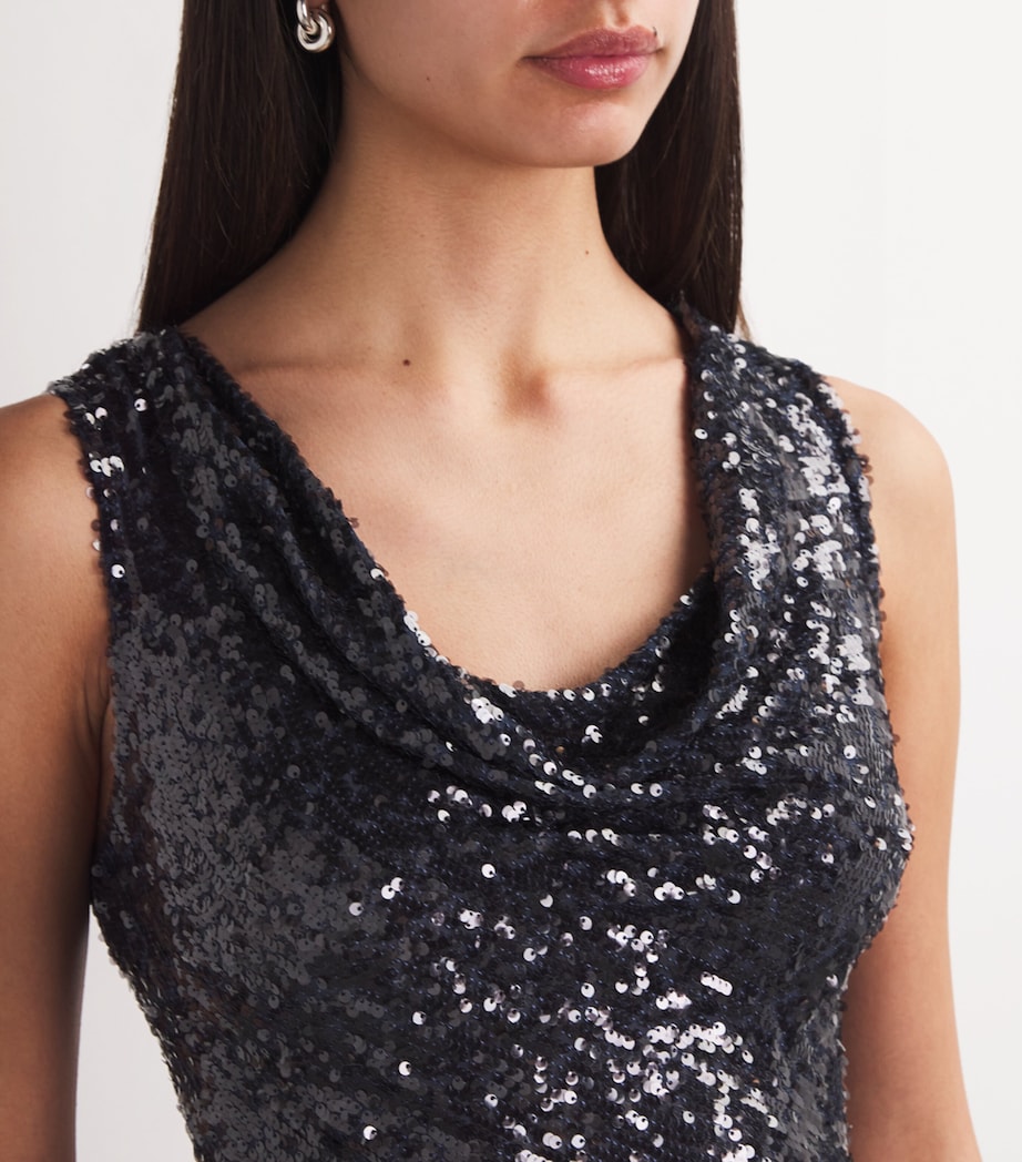 Sequinned Cowl-Neck Gown 418 MARINE Image 6