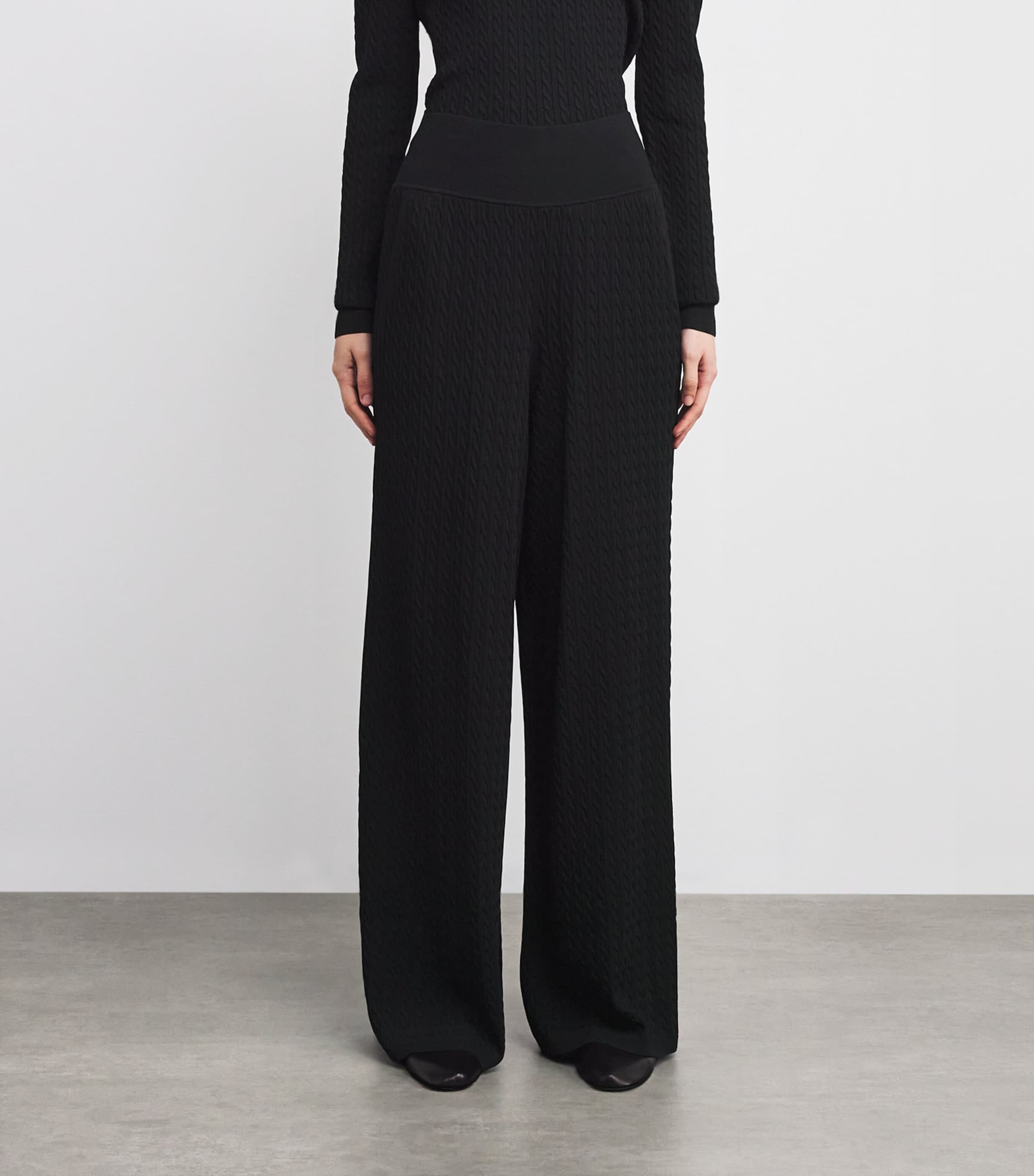 Cable-Knit Wide-Leg Trousers POLO BLACK Image 3