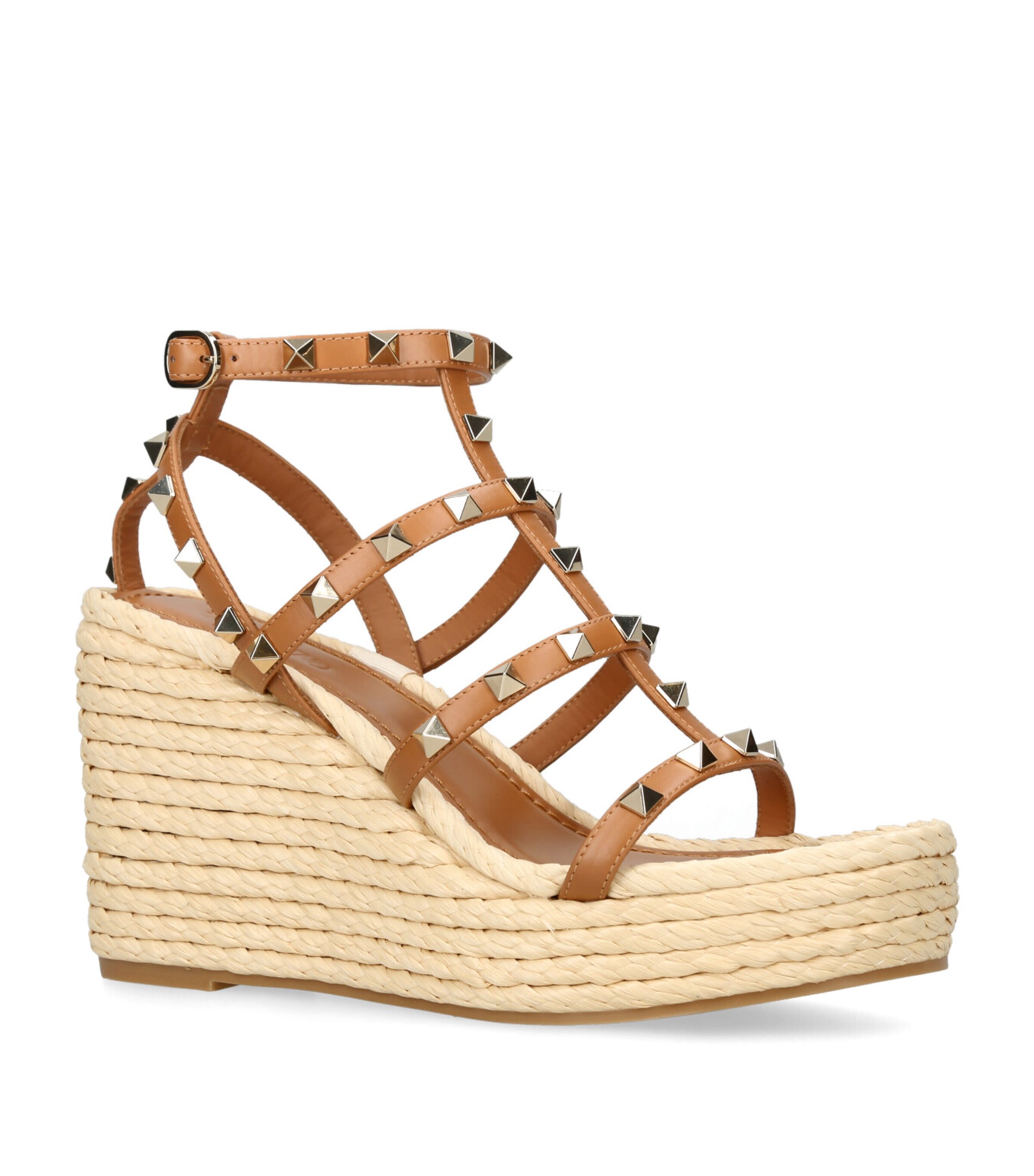 Valentino Garavani Leather Rockstud Wedge Sandals 95