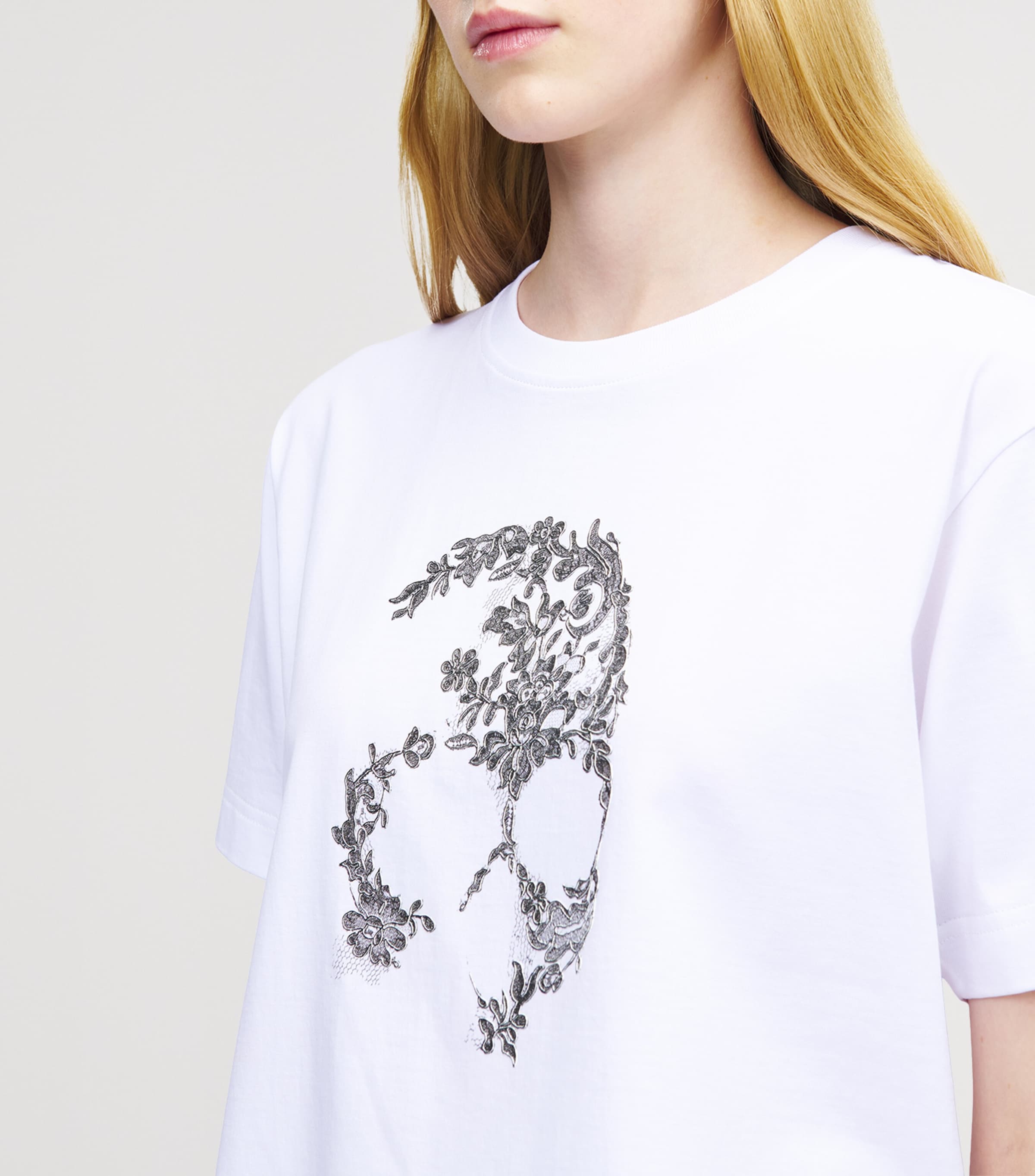 McQueen Womens Cotton Lace Skull T-Shirt Image 6