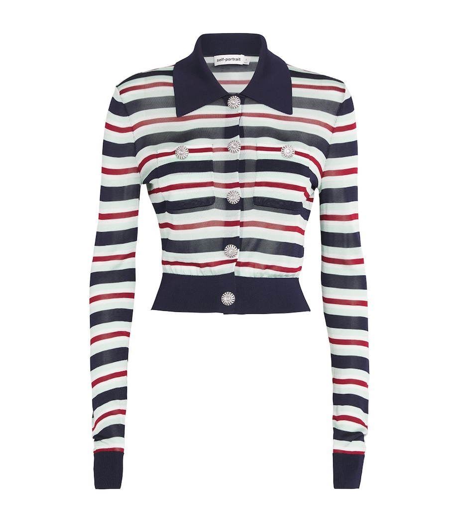 Crystal-Embellished Stripe Cardigan BLUE Image 1