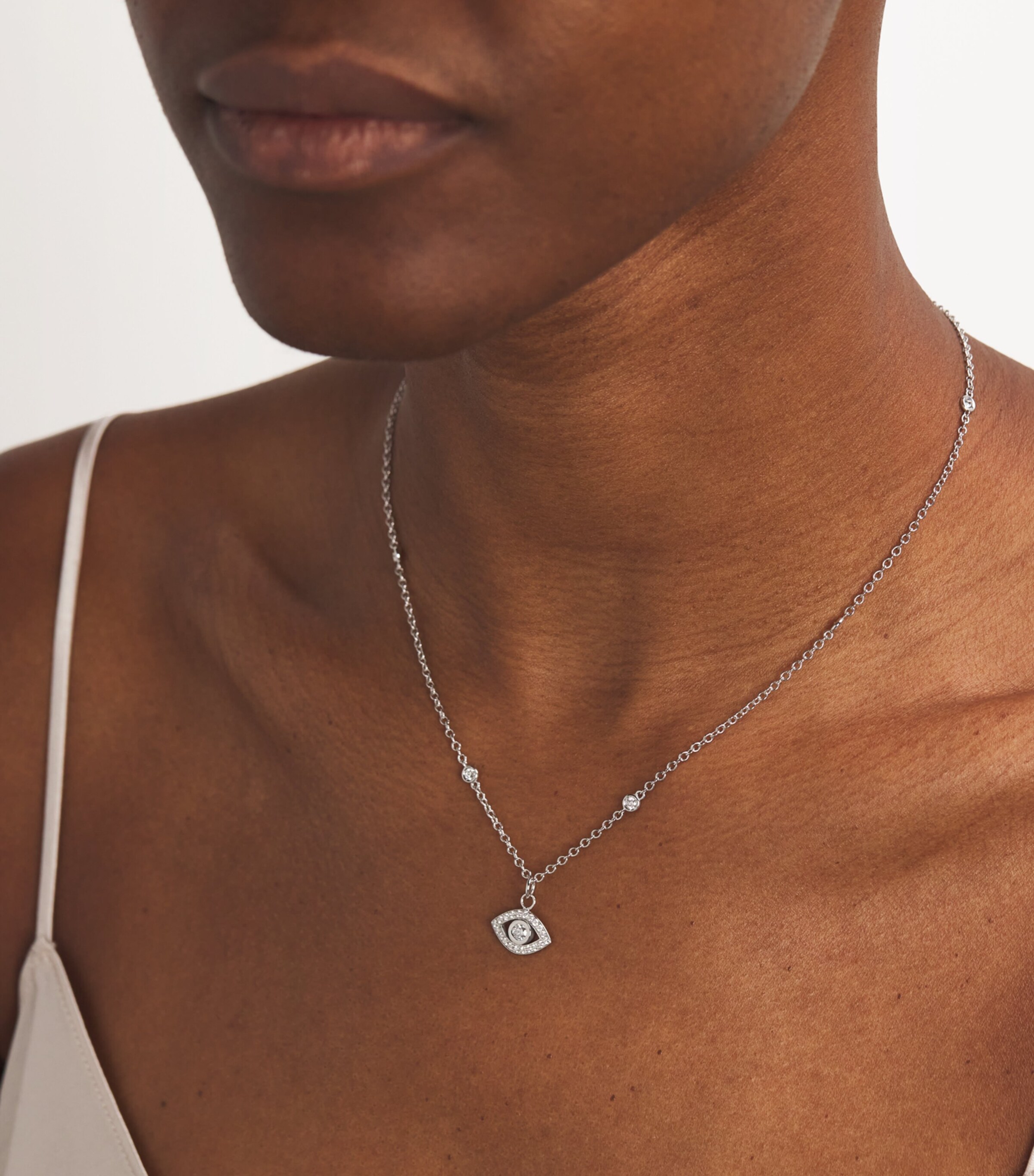Netali Nissim White Gold and Diamond Charmed Eye Necklace White Gold Image 2