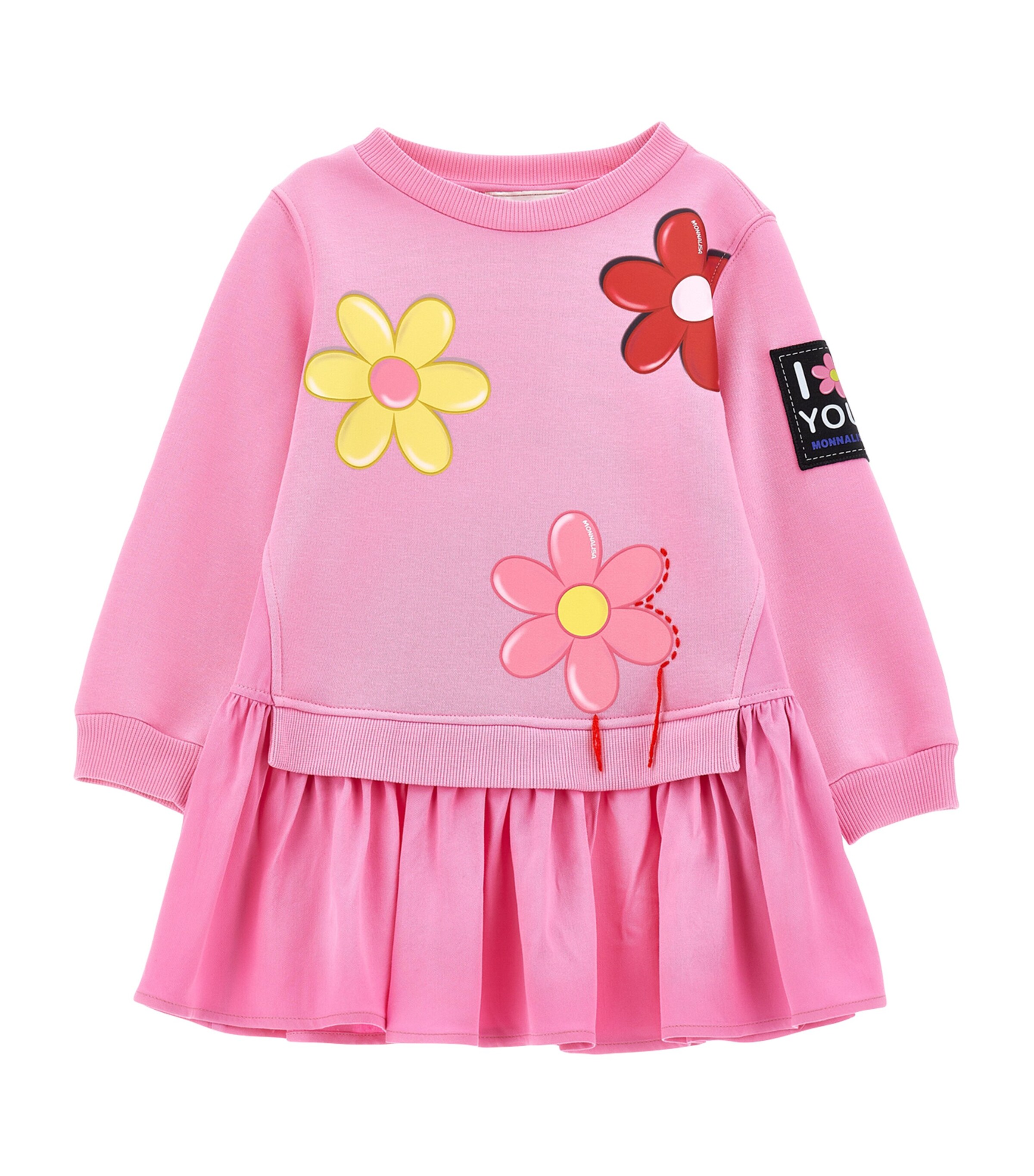 Monnalisa Sweatshirt Dress With Maxi Flowers In Pink