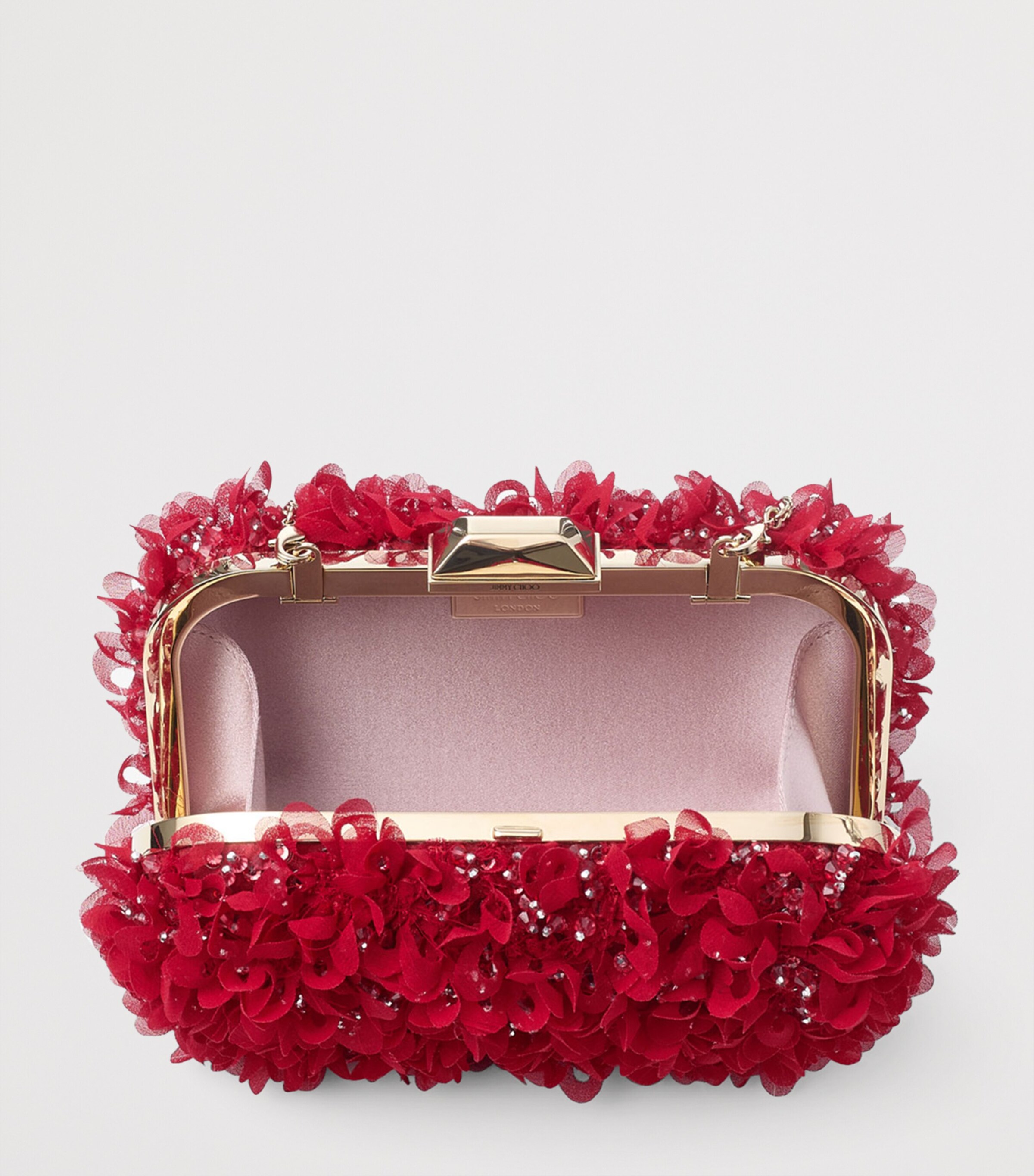Jimmy Choo Red Flower-Embellished Cloud Clutch Bag Harrods AU