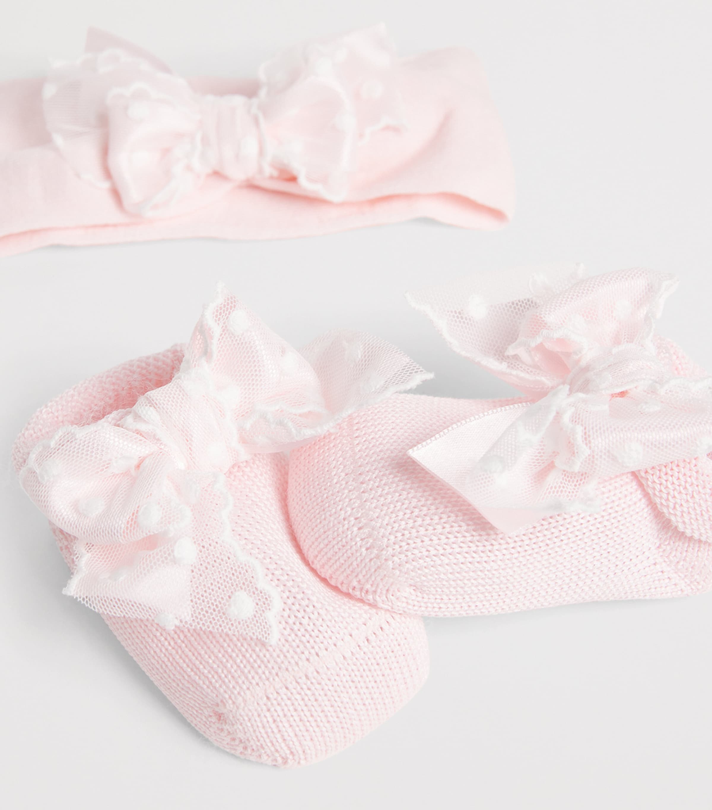 Tulle Bow Socks (Pack of 2) YTHBABY PINK Image 3
