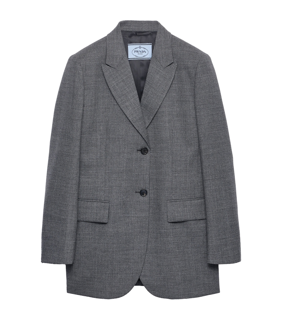 Prada Womens Single-Breasted Mélange Hopsack Blazer Grey Image 1