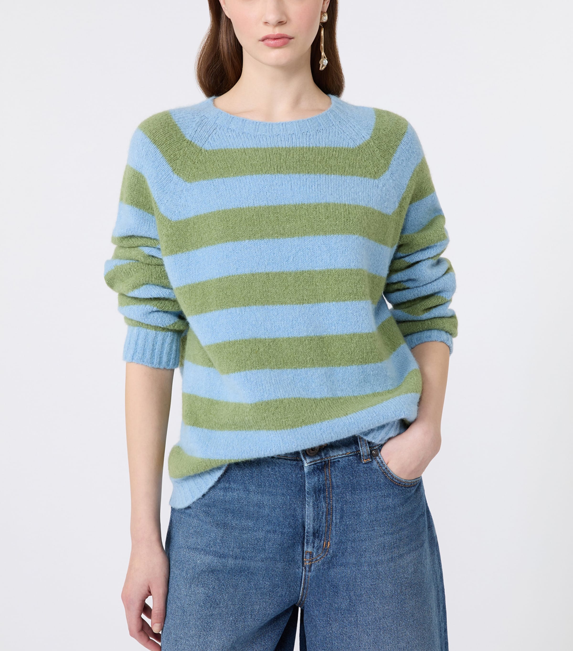 Weekend Max Mara Womens Stripe Crew-Neck Sweater Light Blue Image 4