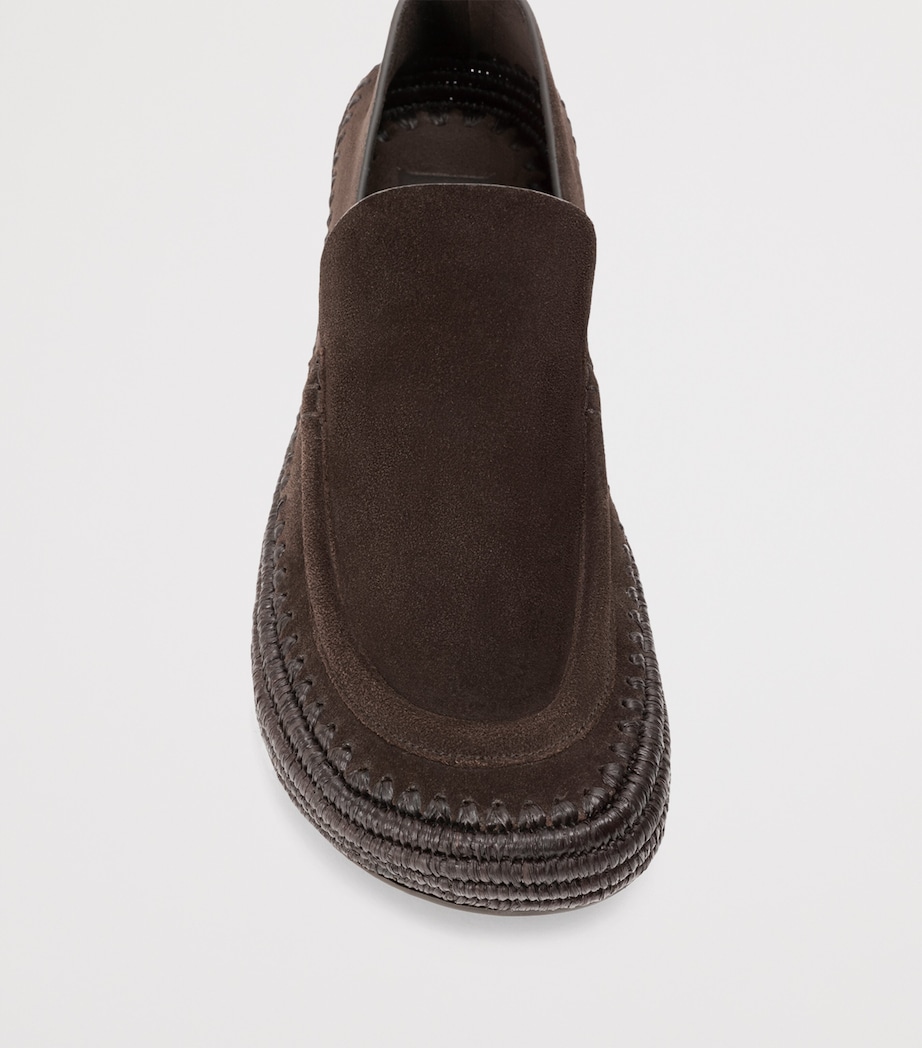 LOEWE x Paula's Ibiza Suede-Raffia Rio Loafers Dark Brown Image 4