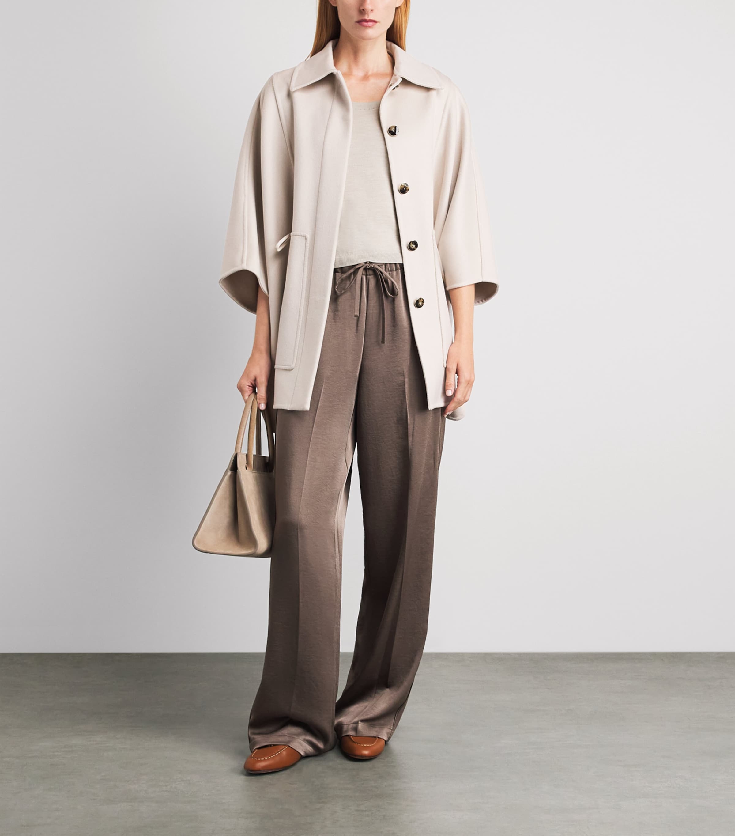 Agnona Womens Wool-Silk-Cashmere Scoop-Neck Sweater Beige Greige Image 2