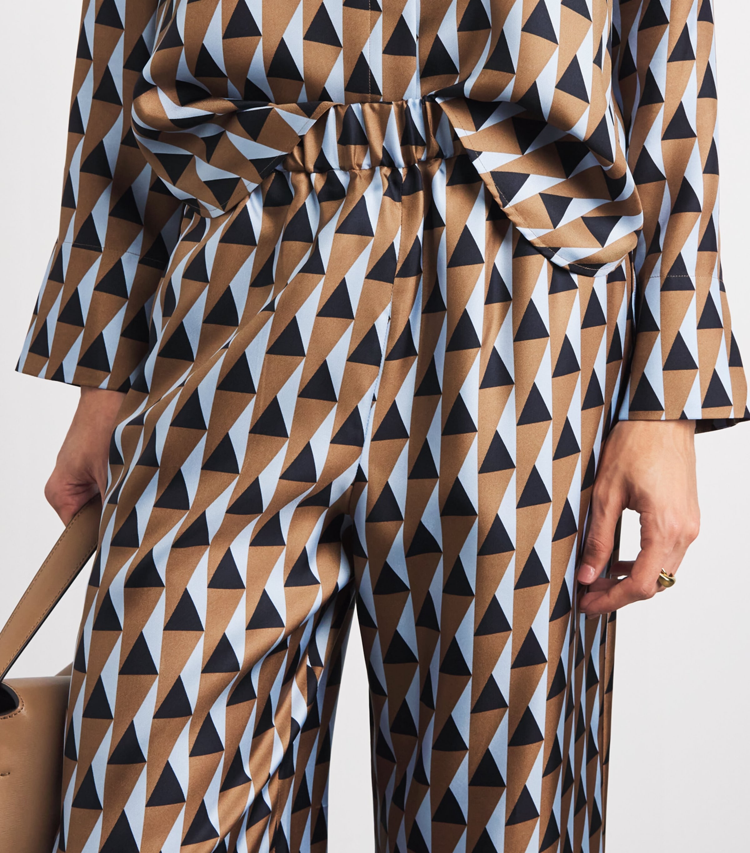 MM Womens Silk Printed Wide-Leg Trousers Brown Bronze Image 3