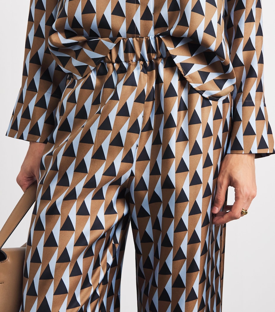 MM Womens Silk Printed Wide-Leg Trousers Brown Bronze Image 3