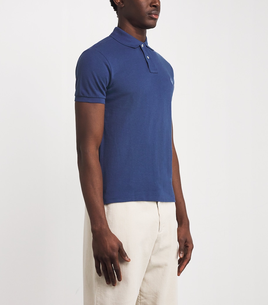 Cotton Mesh Slim-Fit Polo Shirt BLUE Image 3