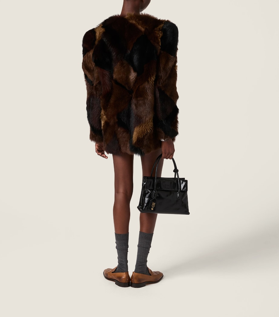 Miu Miu Womens Shearling Patchwork Jacket Brown Image 3