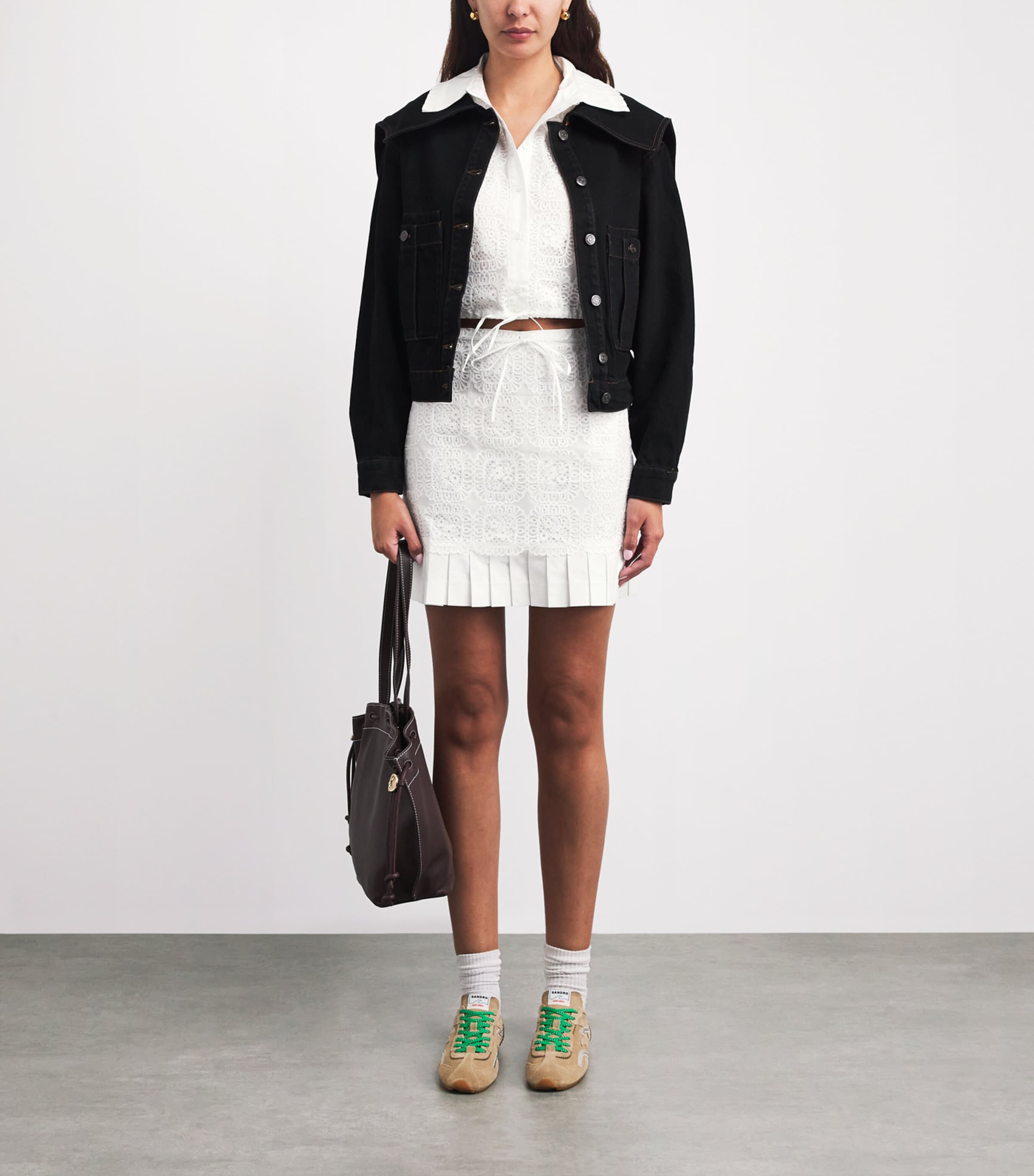 Claudie Pierlot Womens Lace Pleated Mini Skirt White Image 2