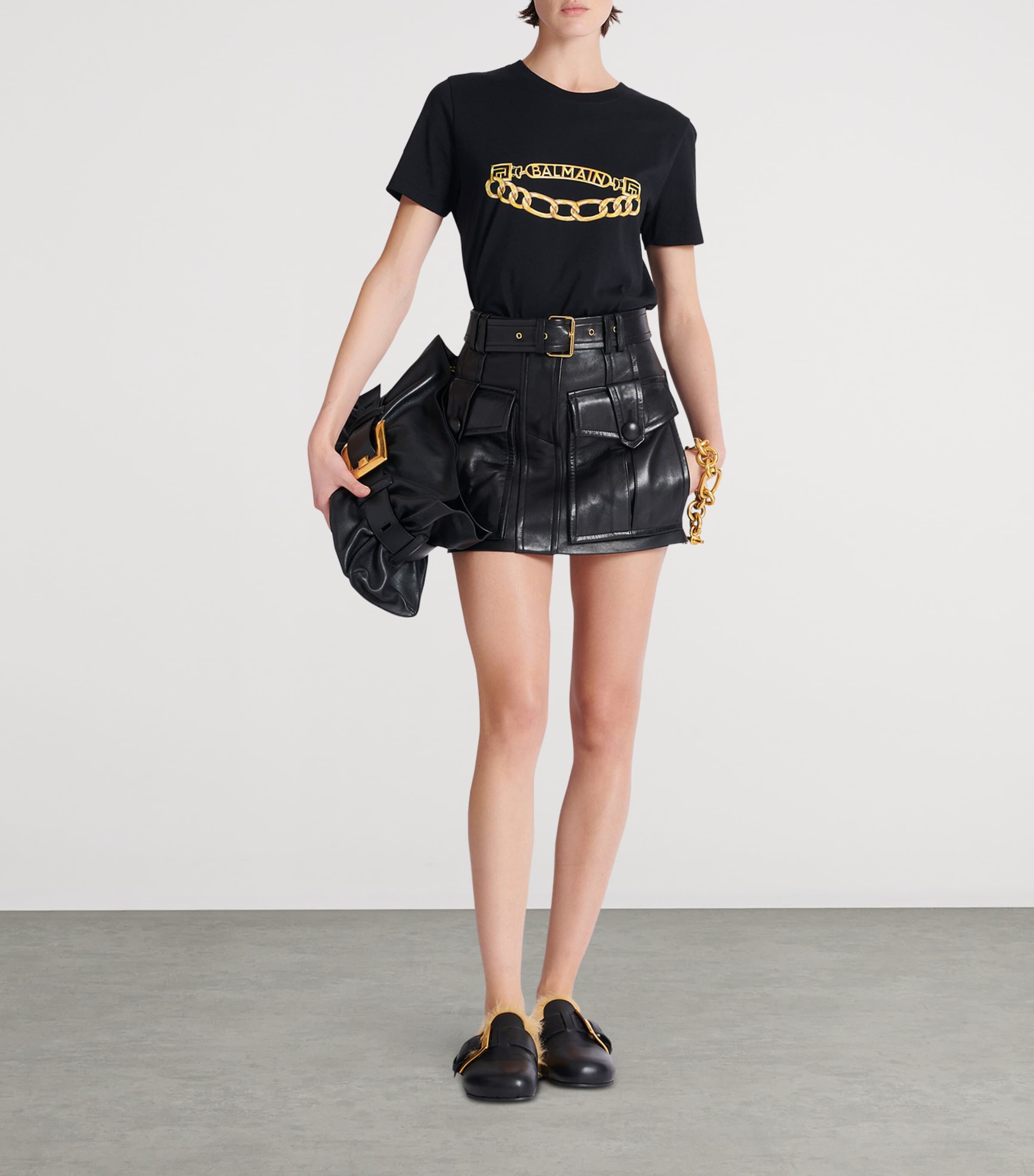 Balmain Lambskin Belted Mini Skirt | Harrods US