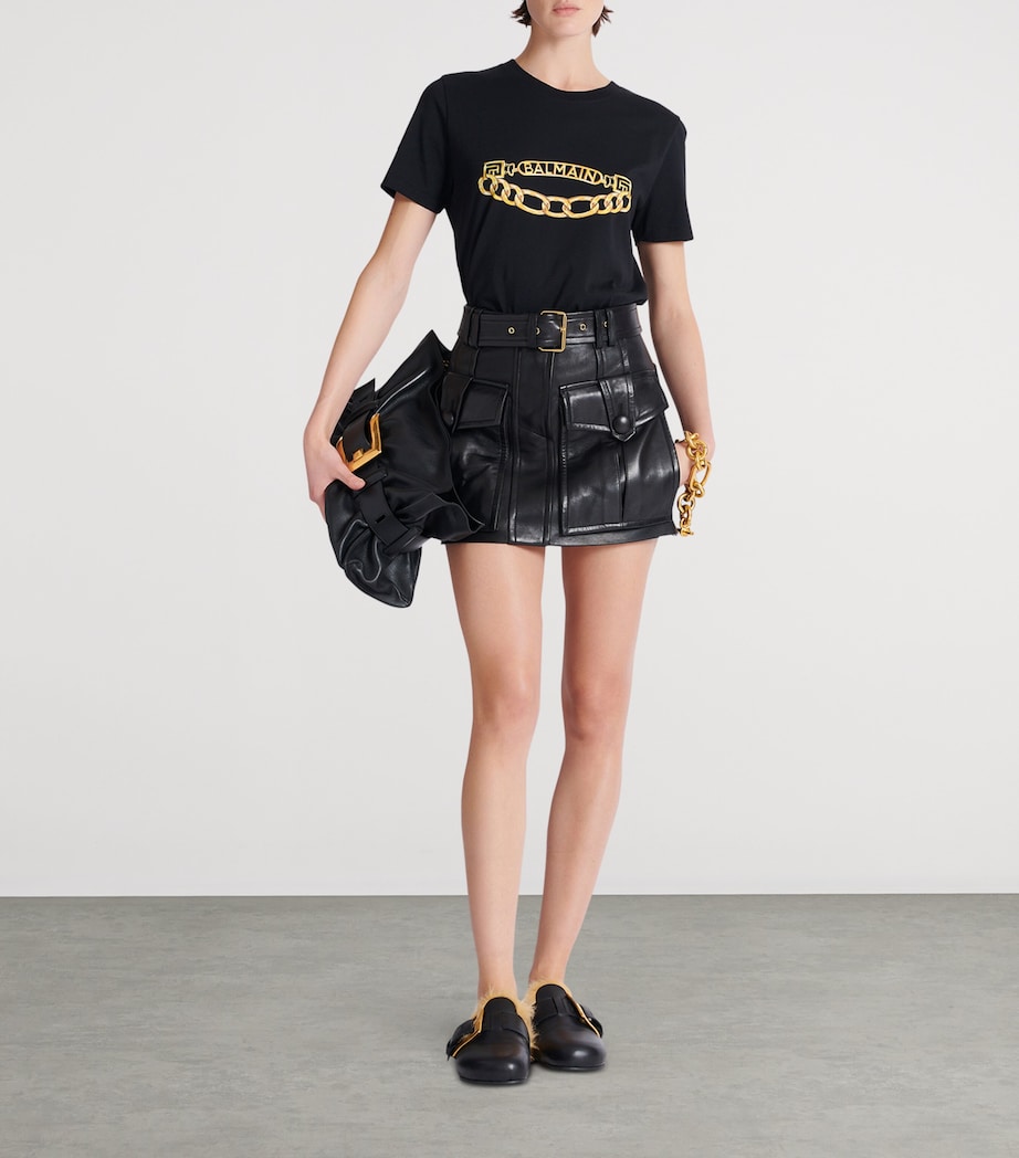 Lambskin Belted Mini Skirt 0PA NOIR Image 4