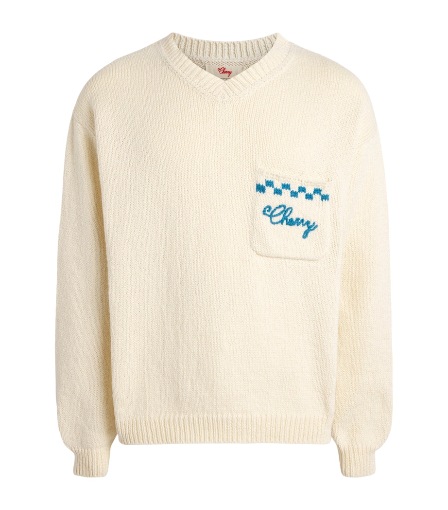 Cherry Los Angeles Mens Cotton Motors Sweater Cream Image 1