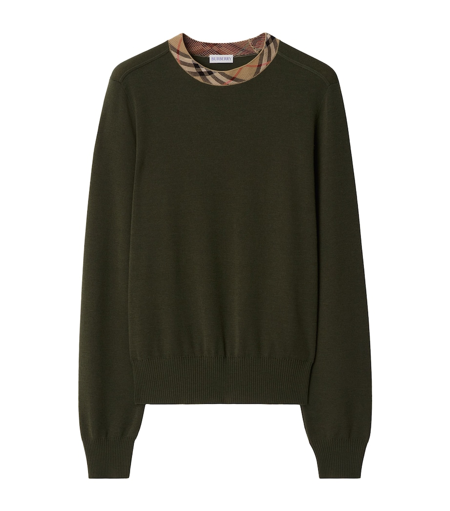 Wool Check-Trim Sweater SHALE Image 1