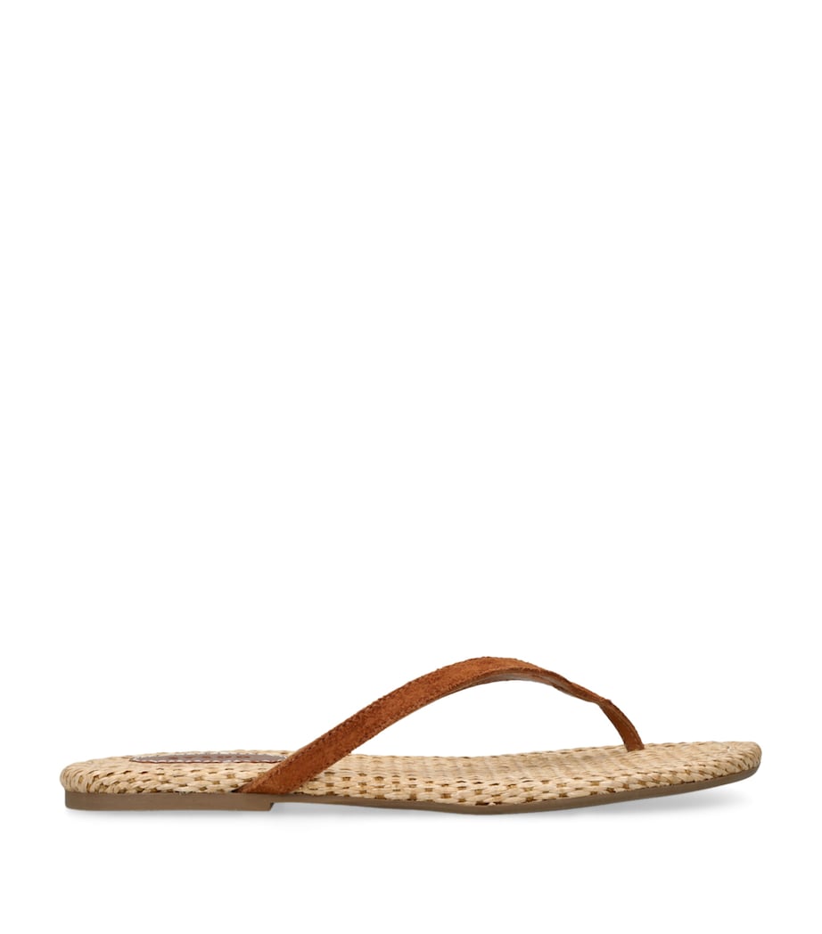 STAUD Suede-Raffia Freja Thong Flip Flops Tan Comb Image 1