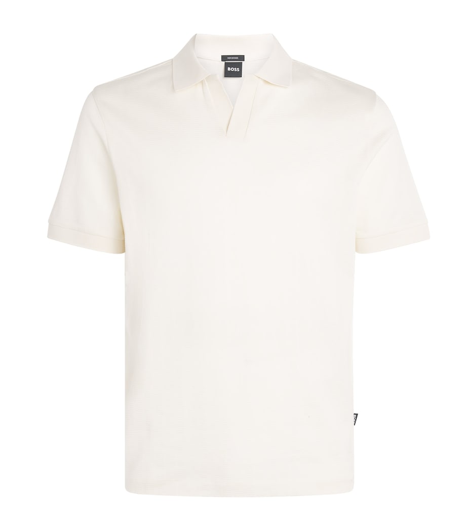 BOSS Mens Cotton Jacquard Open-Neck Polo Shirt Open White Image 1