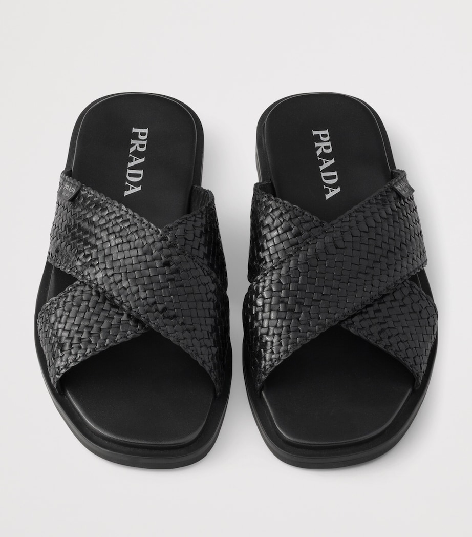 Prada Leather Woven Crisscross Sandals Image 4
