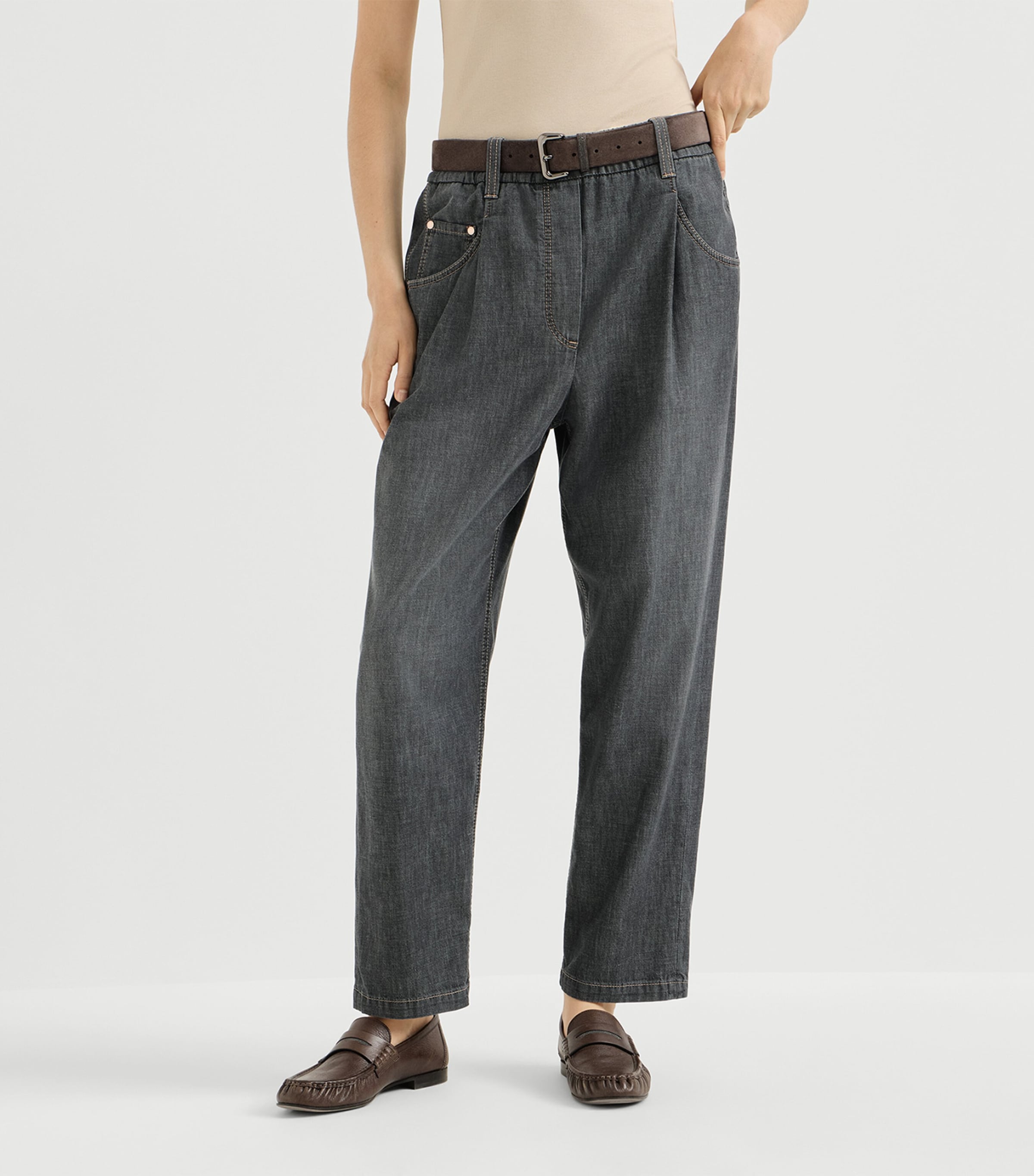 Brunello Cucinelli Womens Denim Tapered Trousers Image 4