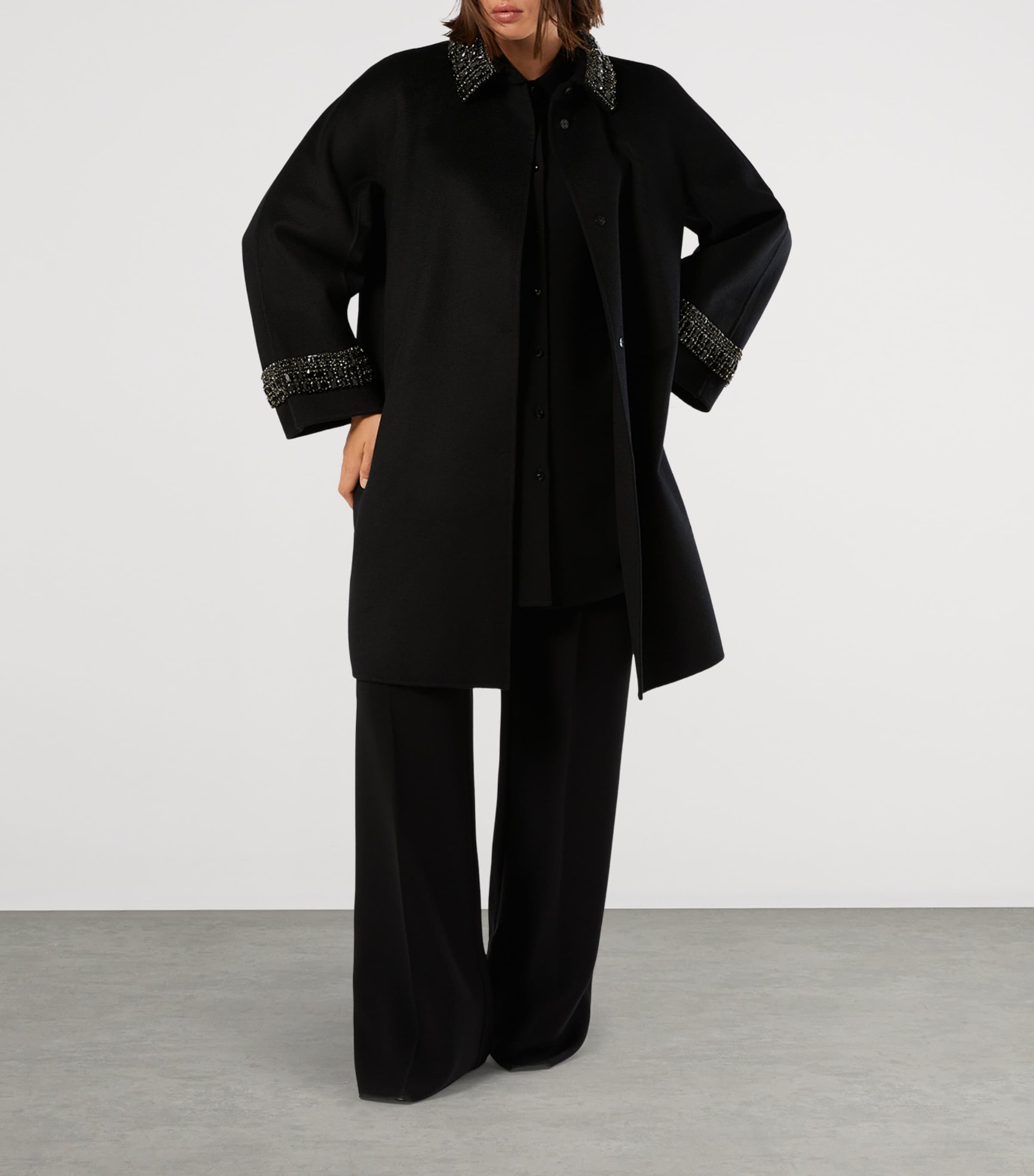 Virgin Wool Sparkling-Detail Coat BLACK Image 5