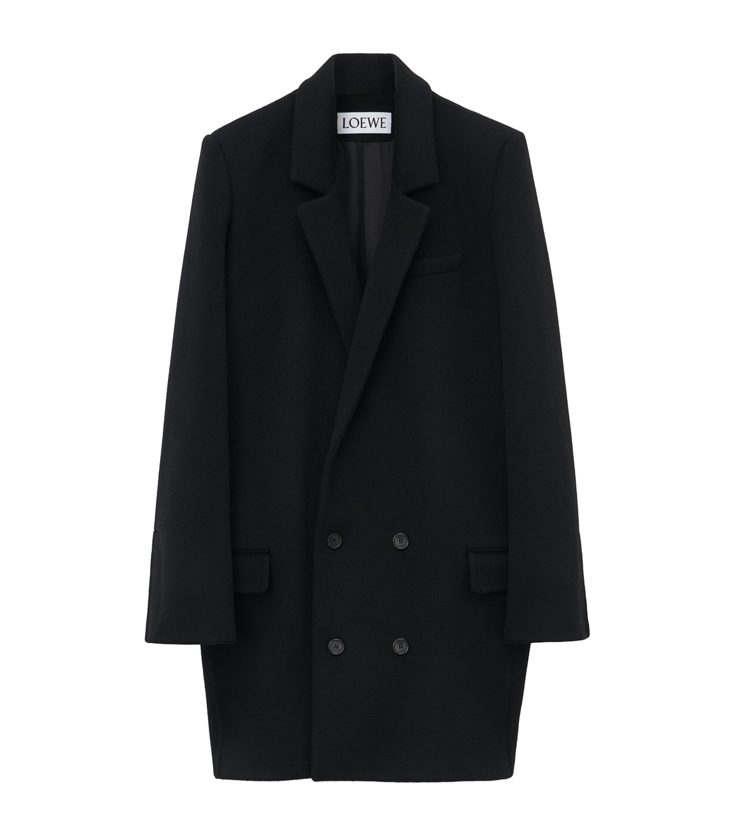 Shop Loewe Wool Double-breasted Tailored Coat In Black
