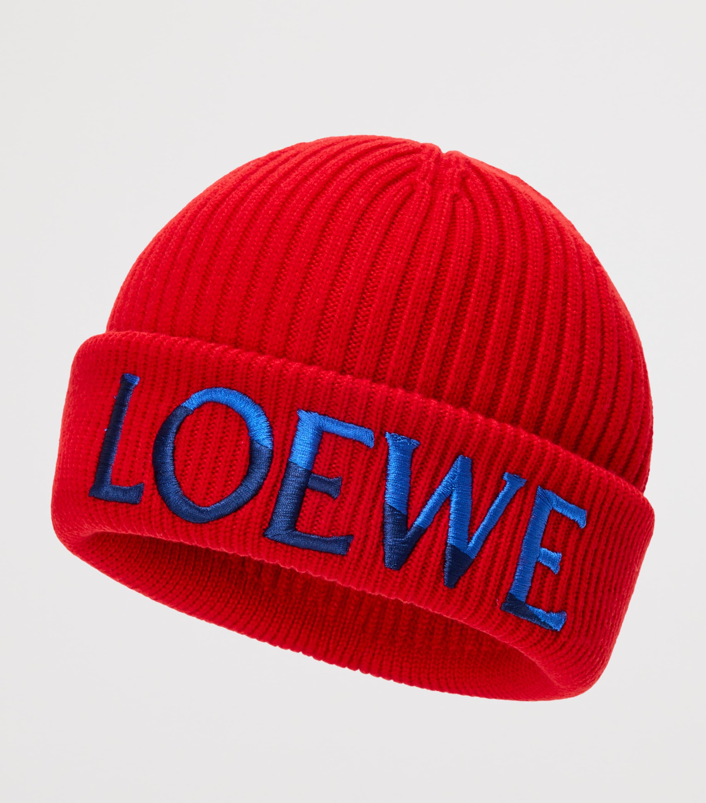 LOEWE Wool Ribbed Logo Beanie Red/blue Image 2