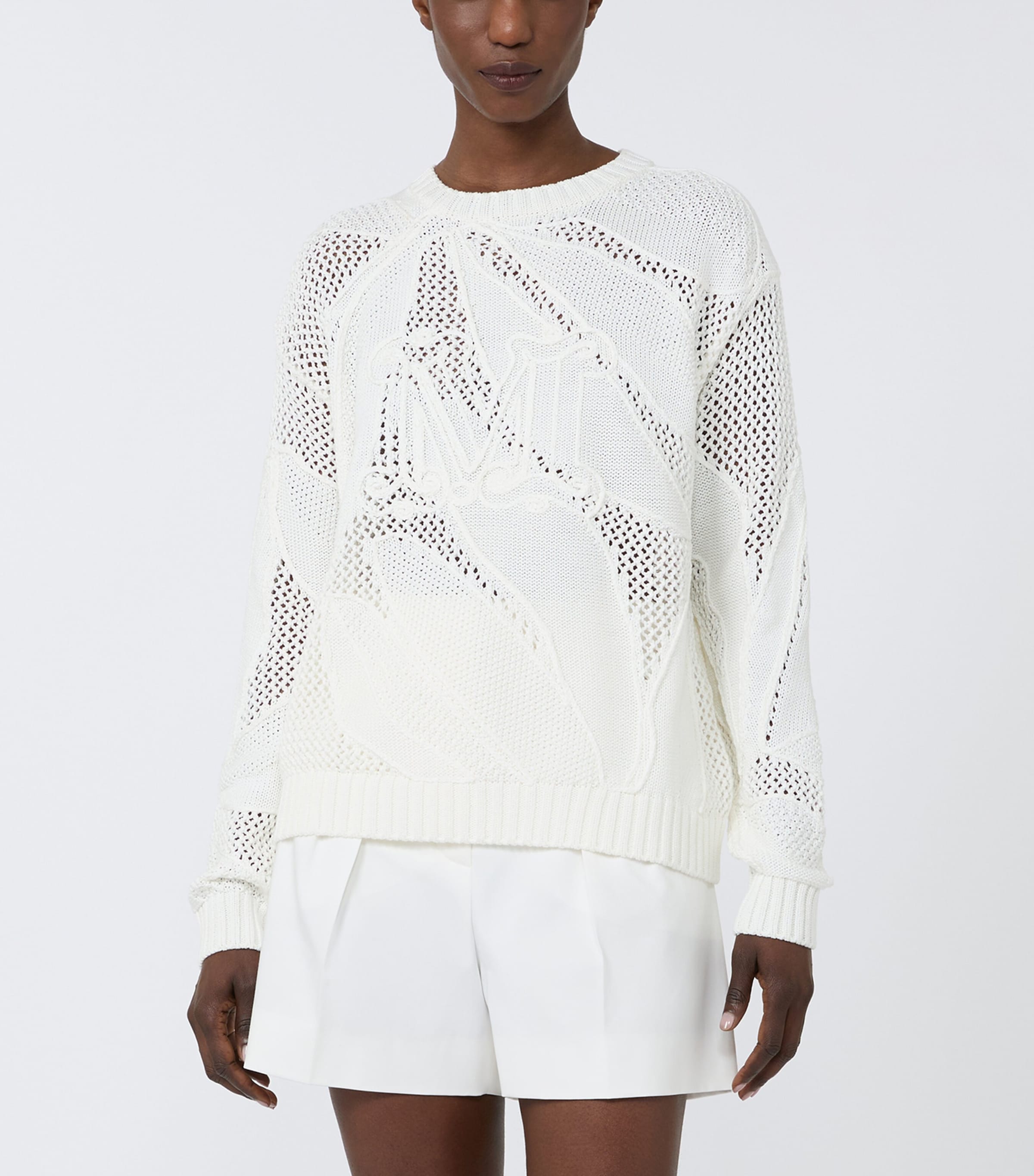 Max Mara Womens Crochet Logo Sweater White Image 2
