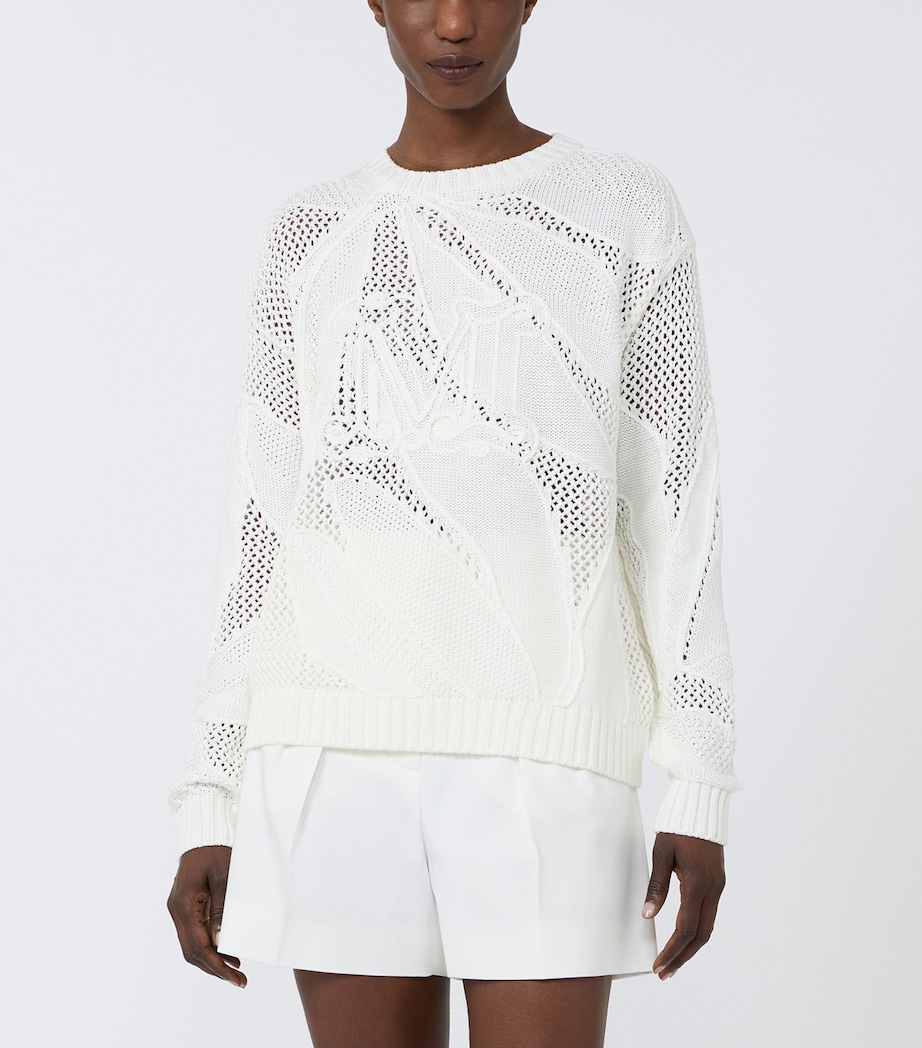 Max Mara Womens Crochet Logo Sweater White Image 2
