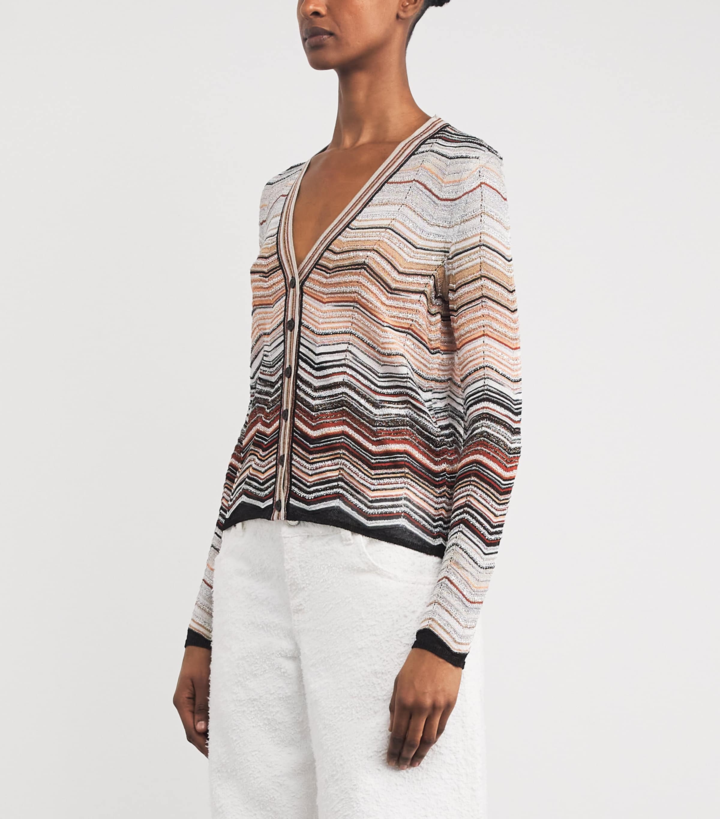 Embellished Zigzag Cardigan SM9ZV RED/BEIGE TONE Image 3