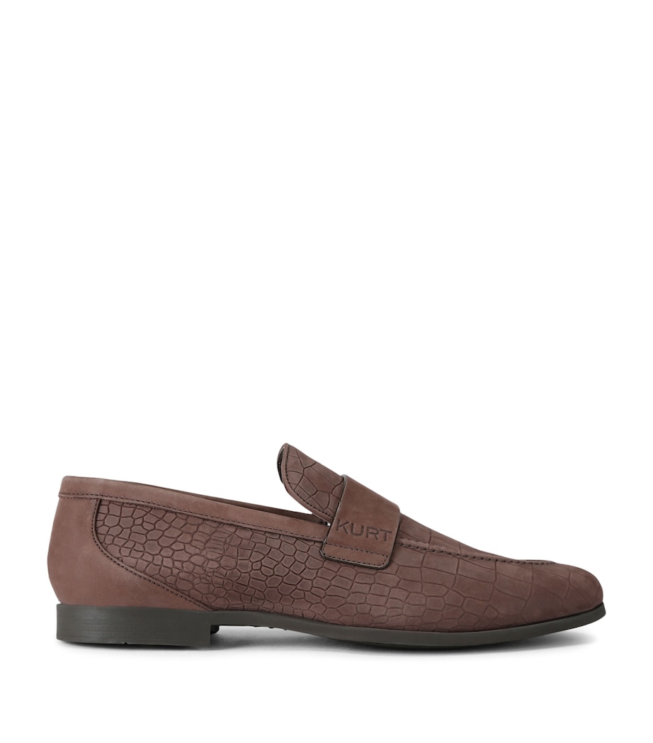 Kurt Geiger London Croc-Embossed Suede Aldgate Flex Loafers Dark Brown Image 1