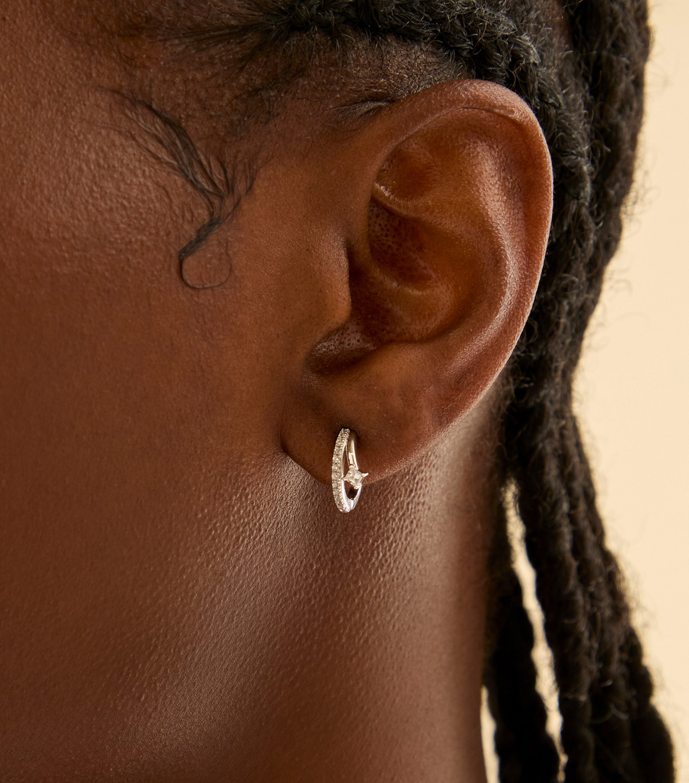 Rhodium-Plated Sterling Silver and Cubic Zirconia Crystal Illusion Huggie Earrings SILVER Image 2