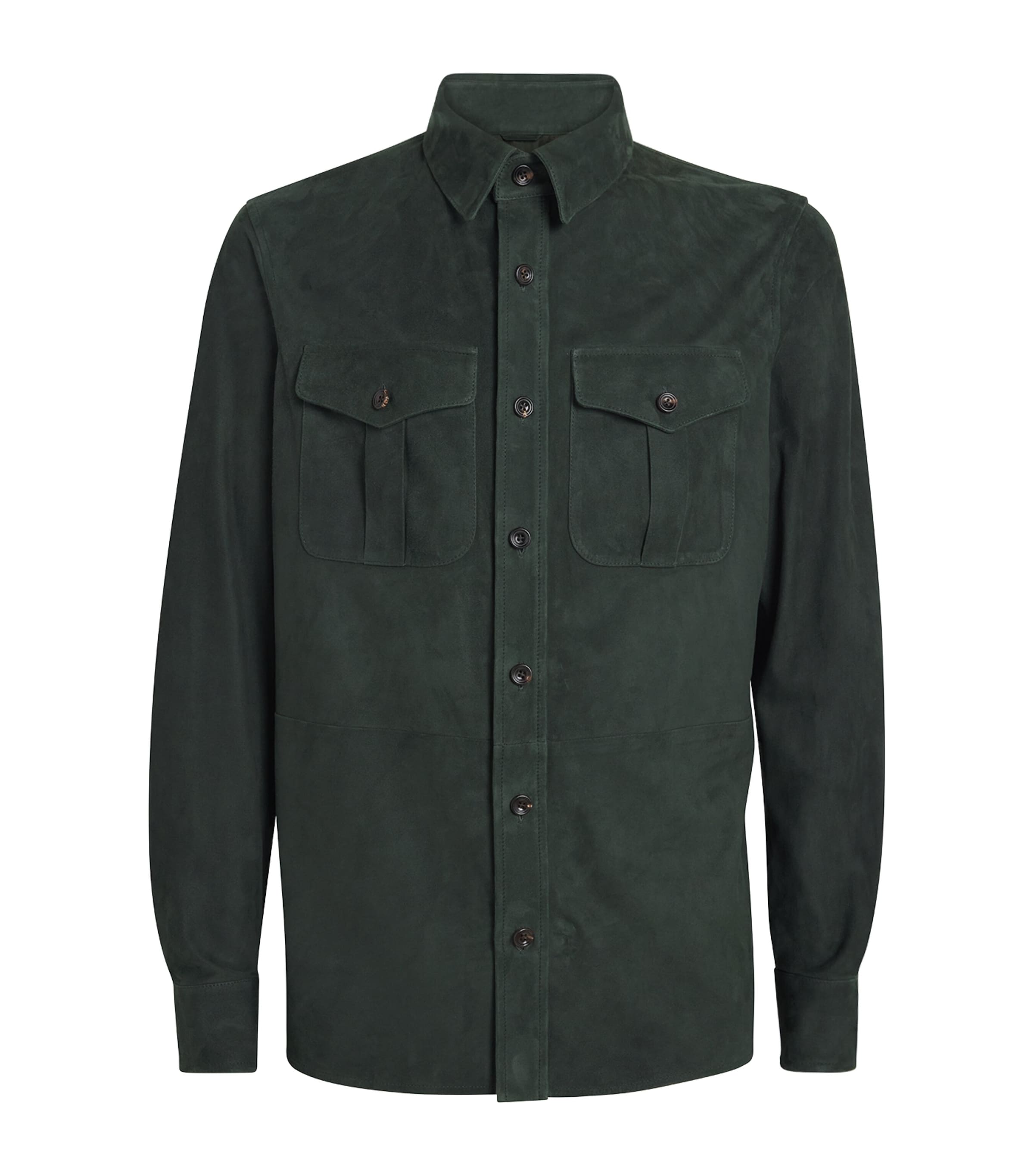 Ralph Lauren Purple Label Mens Suede Barron Overshirt Equine Green Image 1