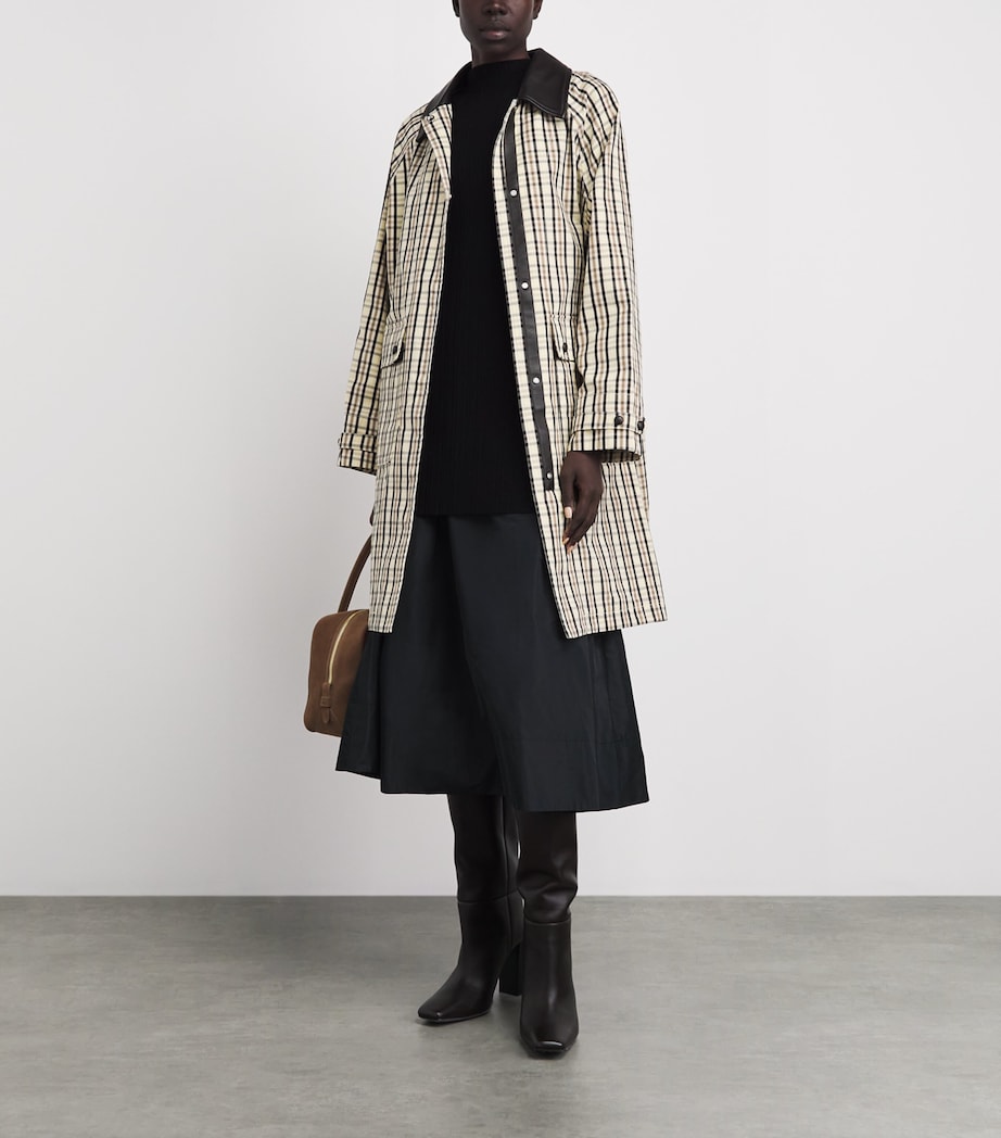 Yves Salomon Womens Cotton Leather-Trim Check Trench Coat Image 2