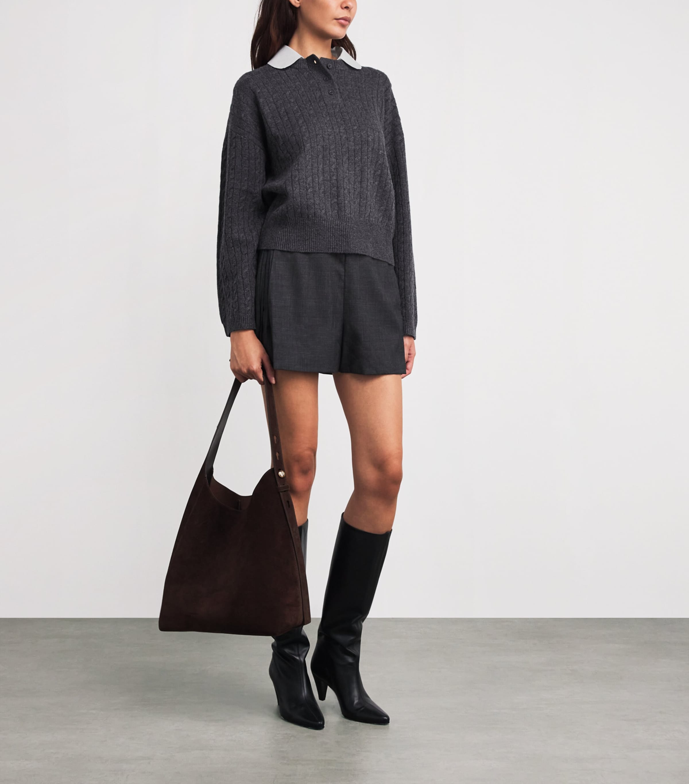 Wool-Cashmere Peter Pan Collar Sweater MOTTLED GREY Image 2