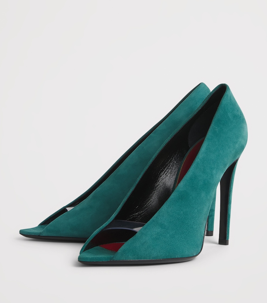 Valentino Garavani Suede Open-Toe Révélé Pumps 105 Teal Image 3