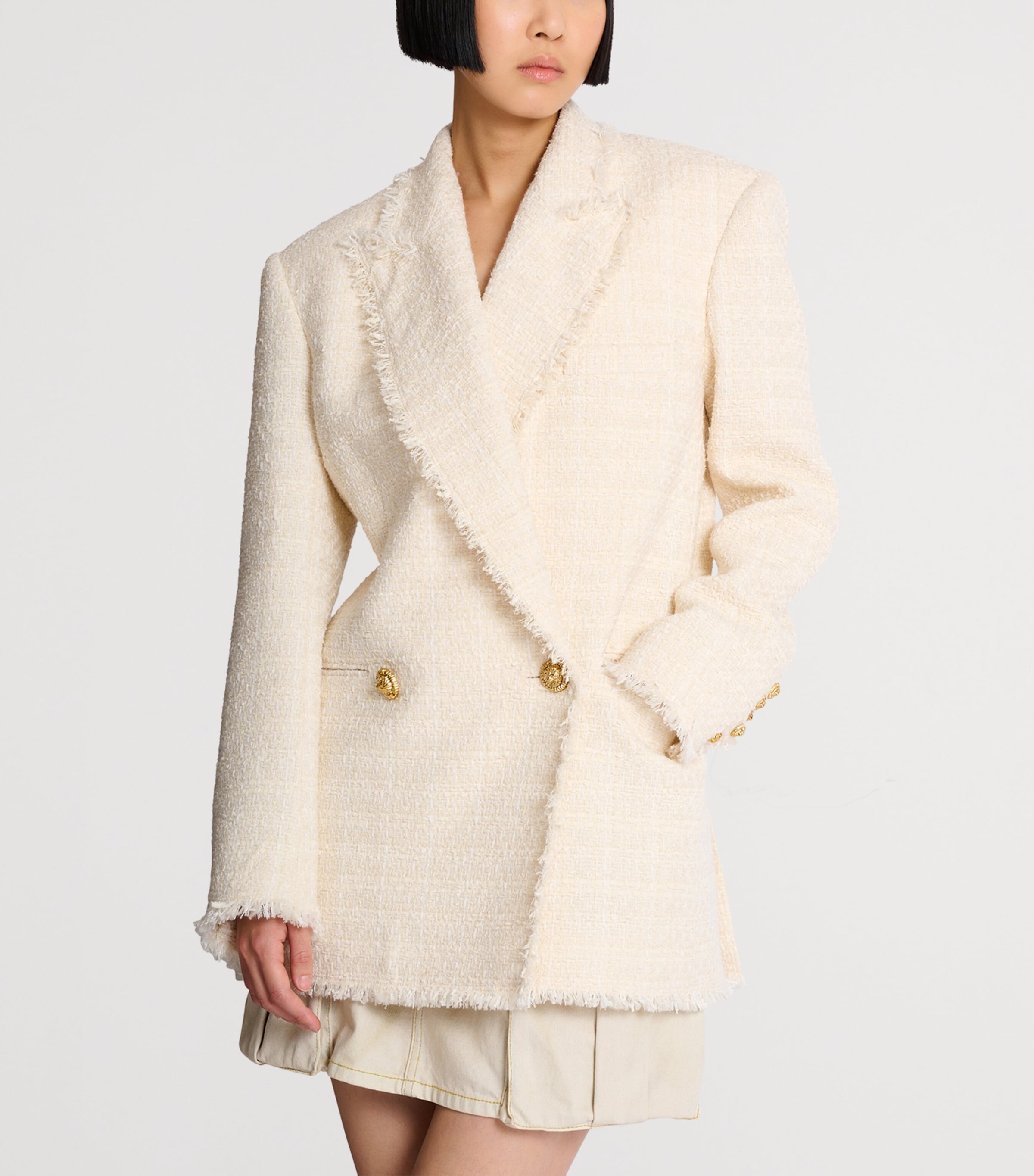 Balmain Womens Tweed Double-Breasted Blazer Blanc Image 7
