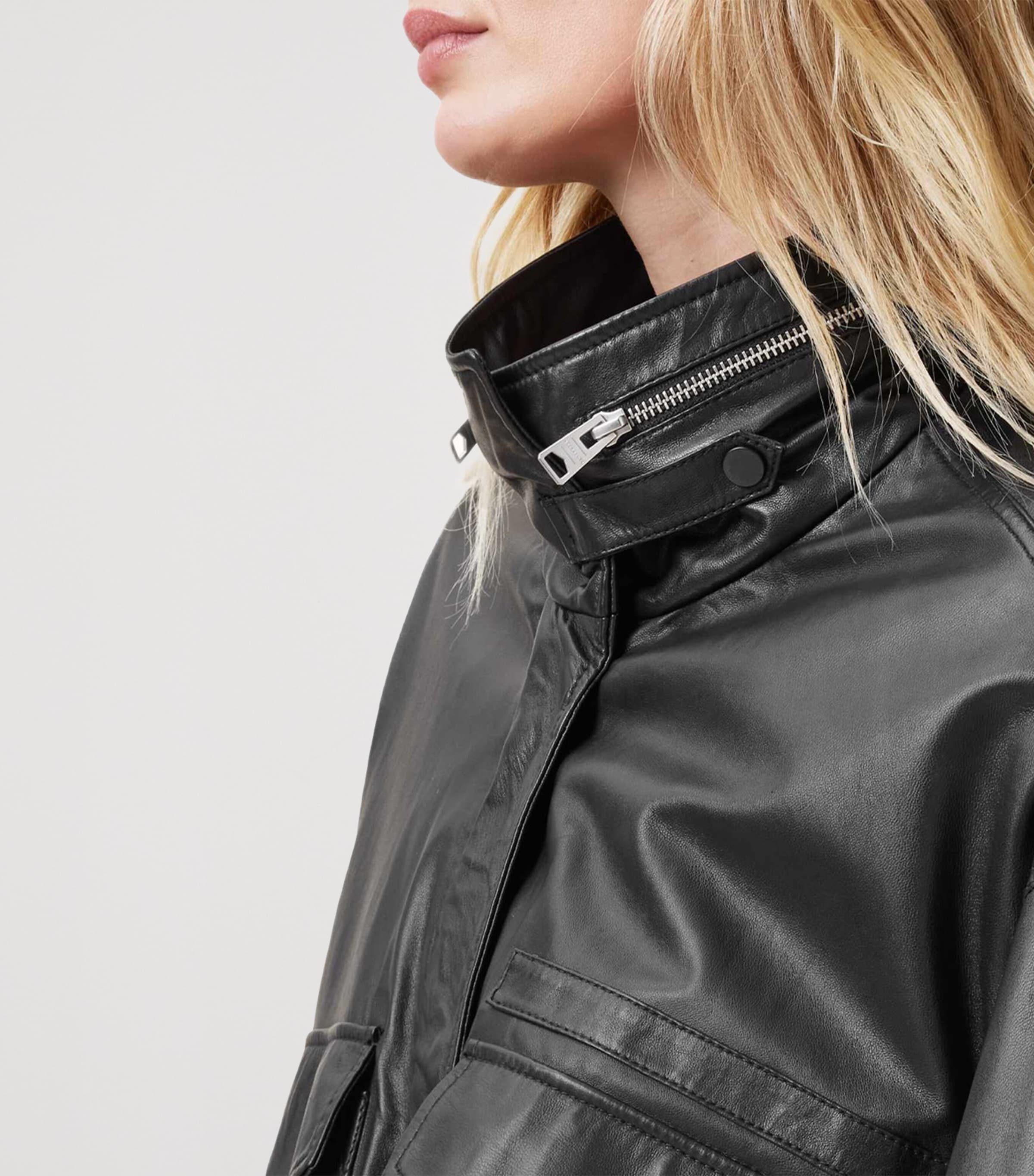AllSaints Womens Clay Leather Jacket Black Image 6